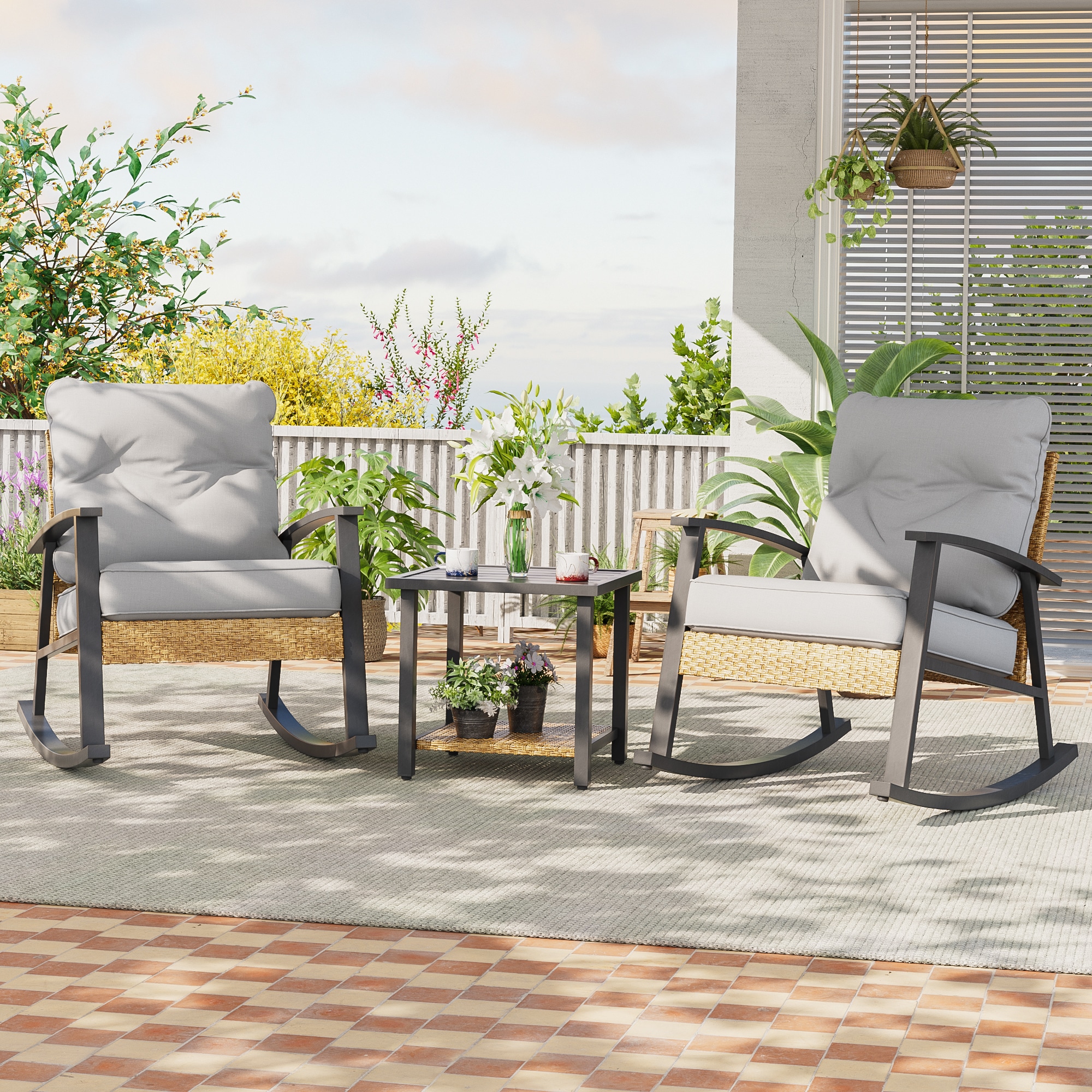ACEGOSES LW-RC-04GY Skytop 3 -Piece Wicker Patio Conversation Set with Gray Cushions