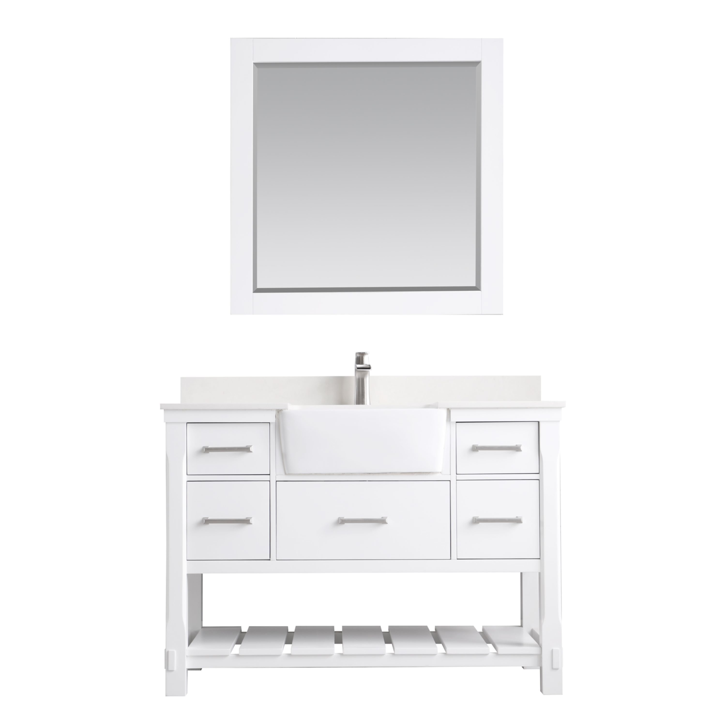 Altair 537048-WH-AW Georgia 48-in White Farmhouse Single sink Bathroom Vanity with Aosta White Engineered marble Top (Mirror Included)