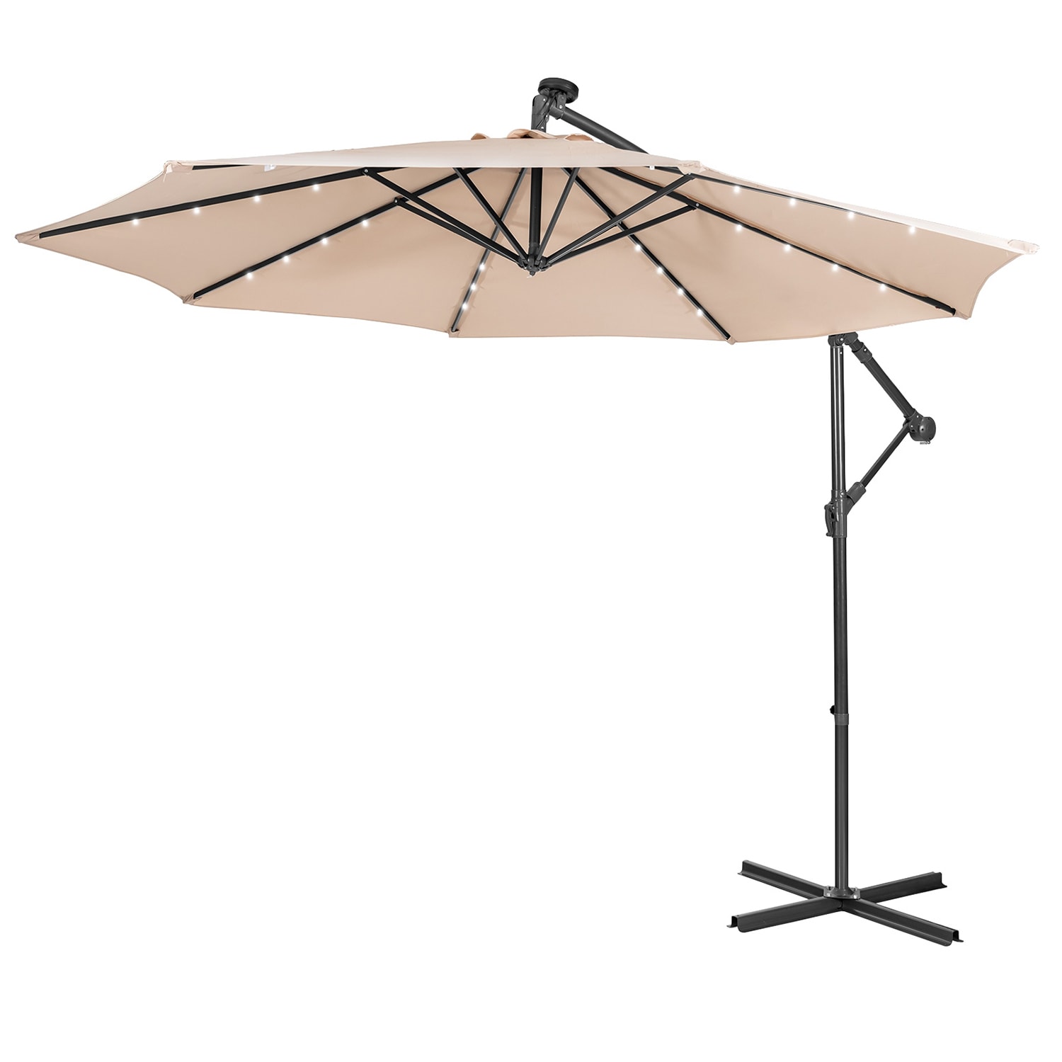 WELLFOR TDG10194BE 10-ft Steel Beige Cantilever Patio Umbrella with Lights