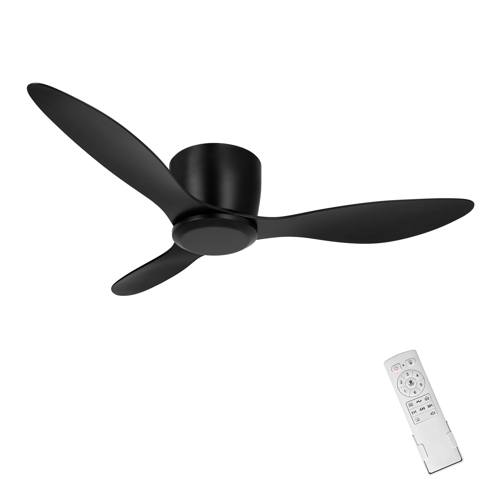Flynama 42-in Matte Black Flush Mount Ceiling Fan Without Light and Remote Control Included