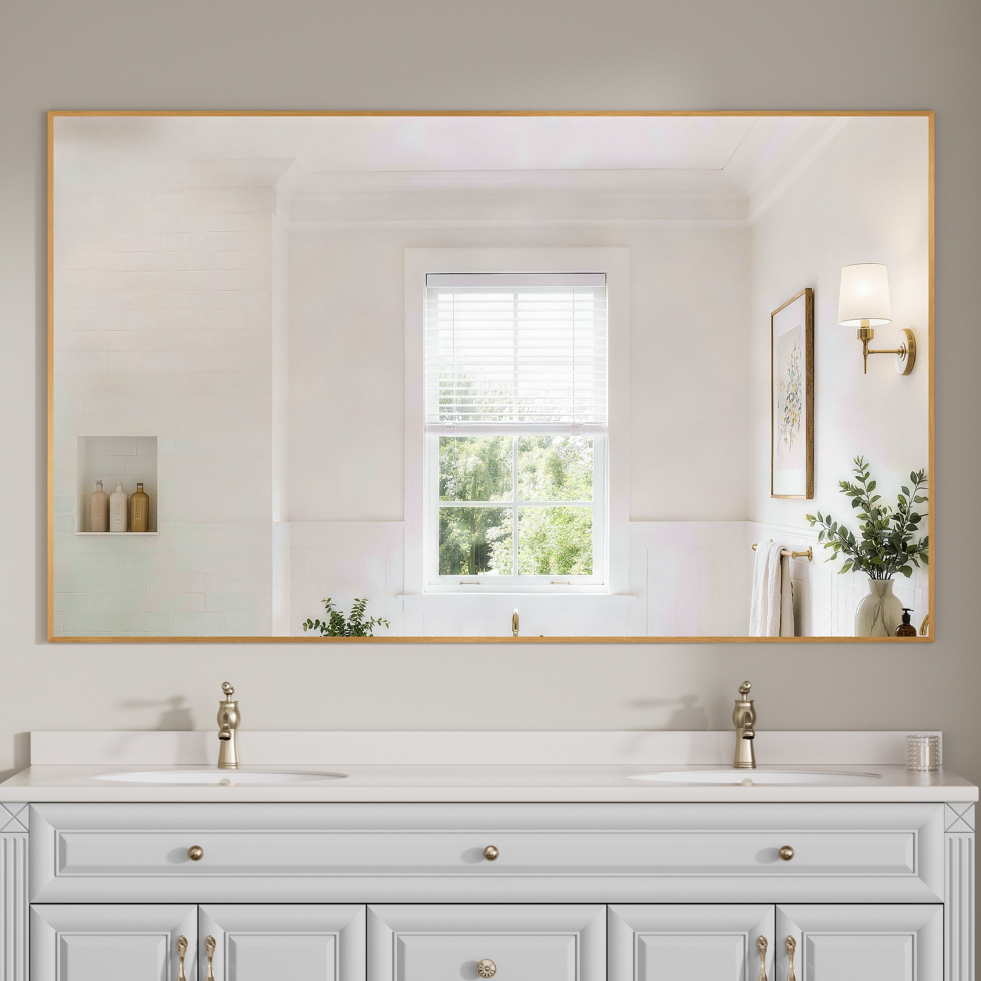 Yuaris 48 in. W x 36 in. H Rectangular Wall Bathroom Aluminiun Alloy Frame Vanity Mirror in Champagne Bronze