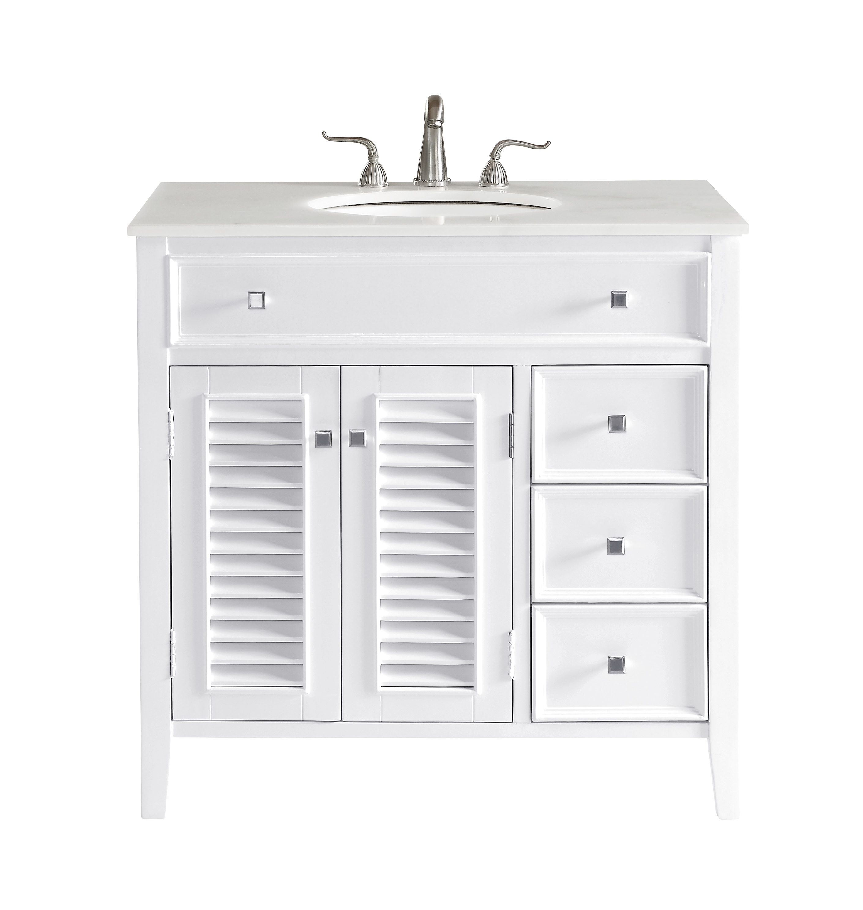 Elegant Furniture Timeless Home 36 in. W Single Bathroom Vanity in Clear Mirror with Vanity Top in White with White Basin