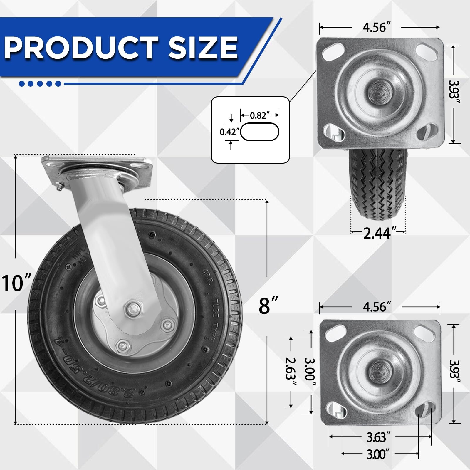 Aoibox Eight inch pneumatic swivel plate caster wheels with black ...