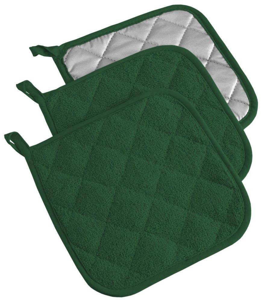 DII Dark Green Terry Potholder (Set of 3) - Heat Resistant Cloth Pot Holders  - 7x7-in - Durable and Flexible - Hanging Loop - by Manufacturer in the  Kitchen Towels department at