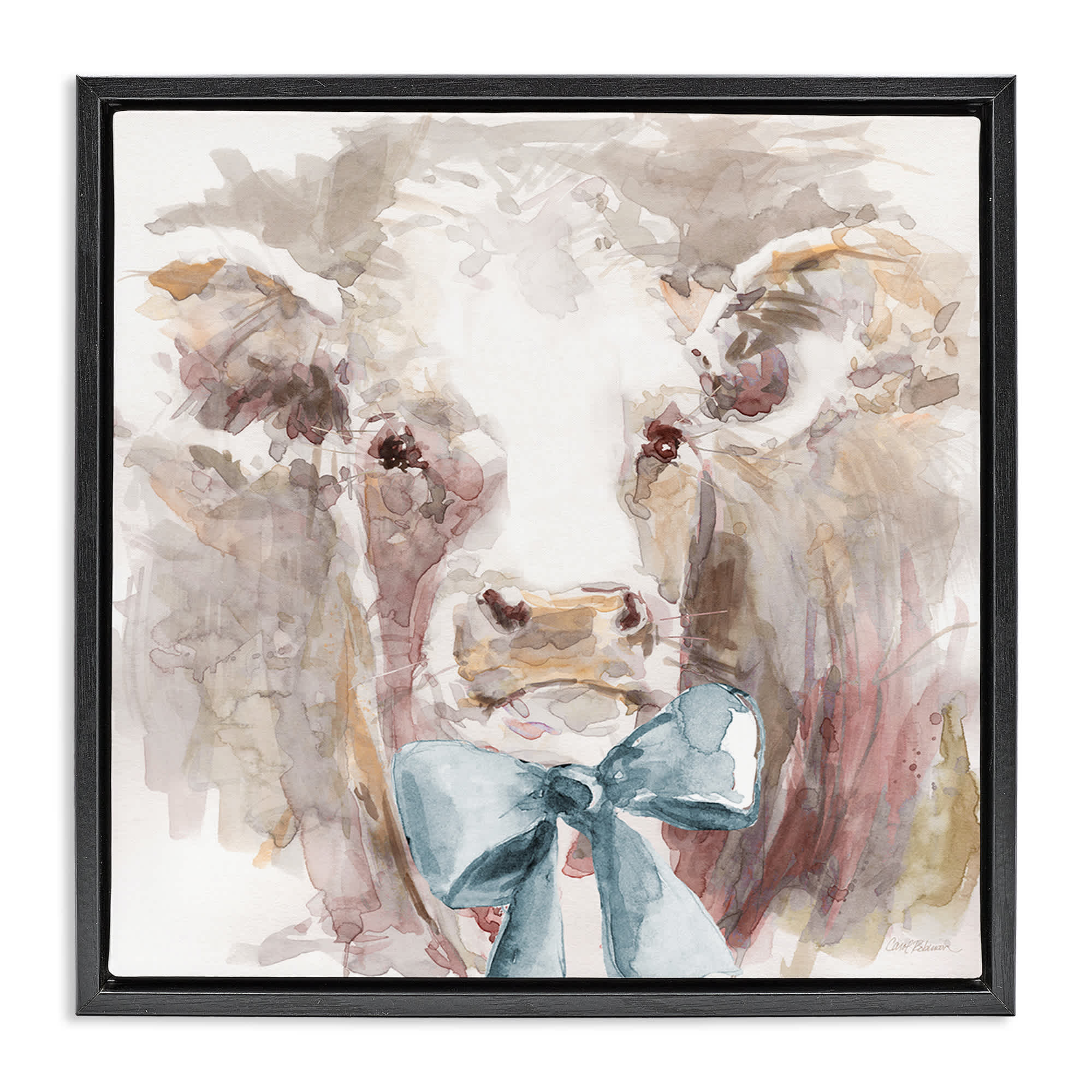 Stupell Industries BS-209-FFB-24X24 Soft Abstract Cow and Bow Floating Frame design by Carol Robinson