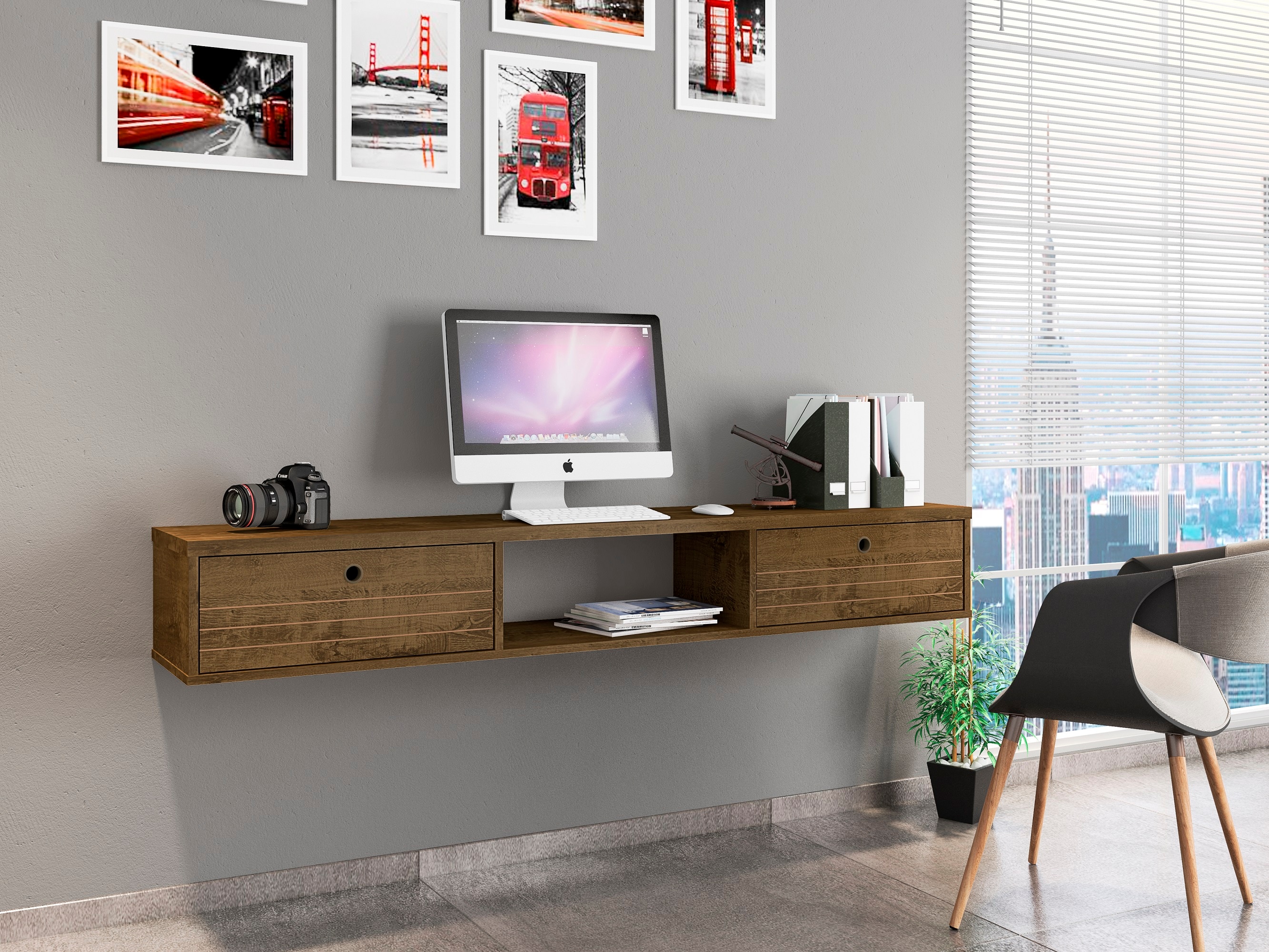 Manhattan Comfort 226BMC9 Liberty 62.99-in Brown Modern/Contemporary Floating desk