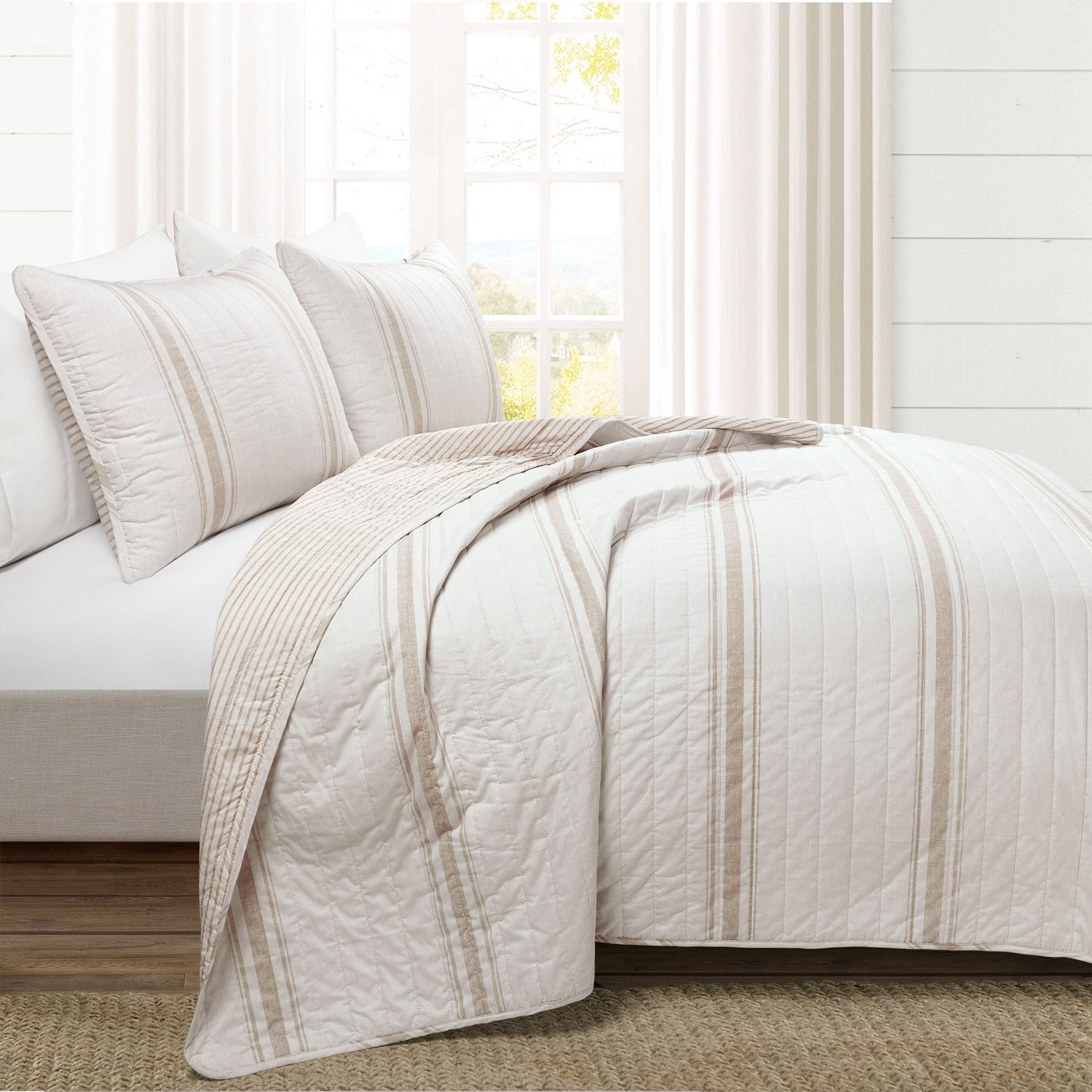 Neutral Full Cotton Reversible Quilt Bedding Set