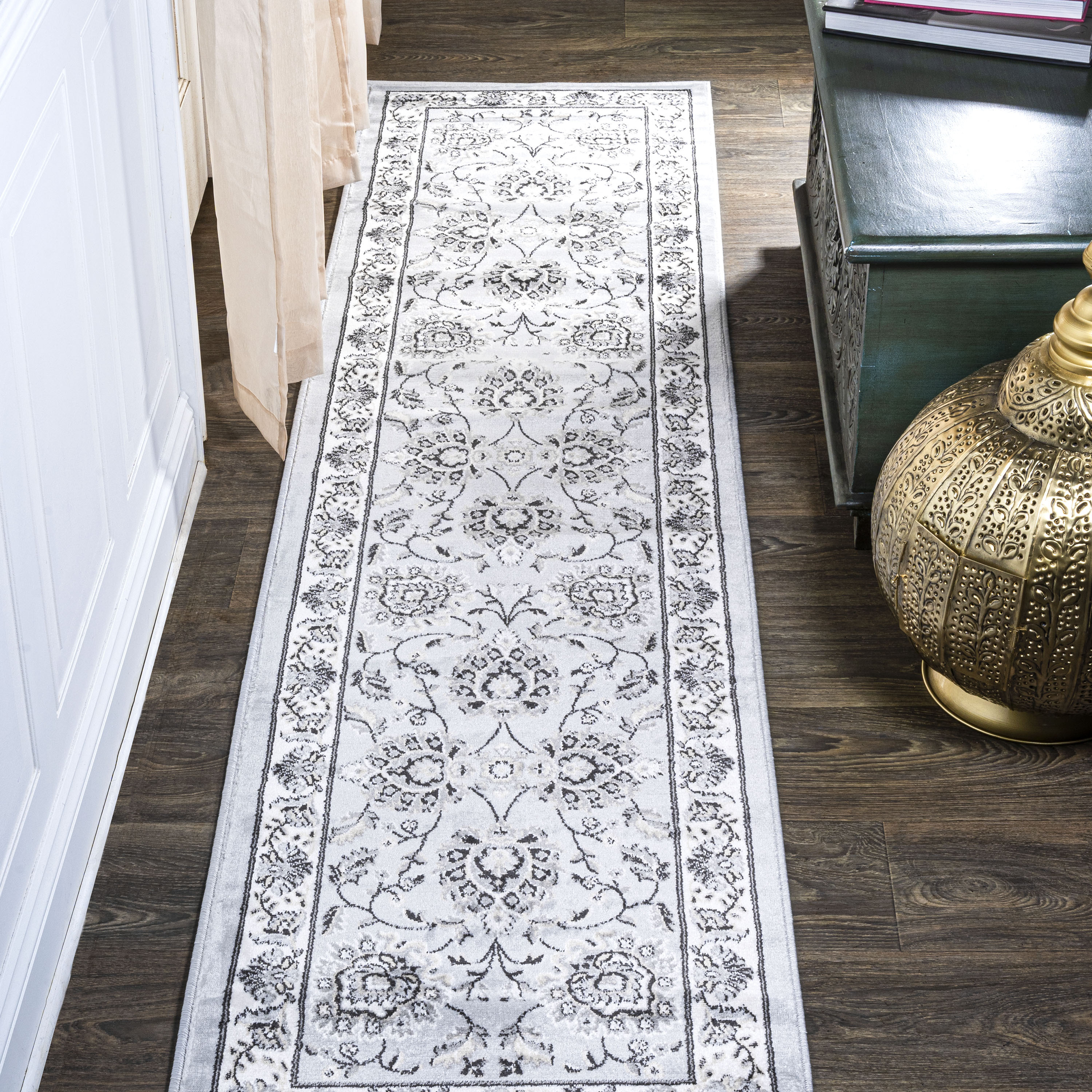 JONATHAN  Y MDP505C-210 MODERN PERSIAN Cherie French Cottage 2 x 10 (ft) Flatweave Polypropylene Light Gray/Cream Rectangular Indoor Medallion Persian Runner rug