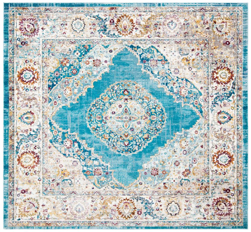 Safavieh ARA116M-6SQ Aria Botich 6 x 6 (ft) Loomed Polypropylene Ivory/Navy Square Indoor Distressed/Overdyed Vintage Area rug