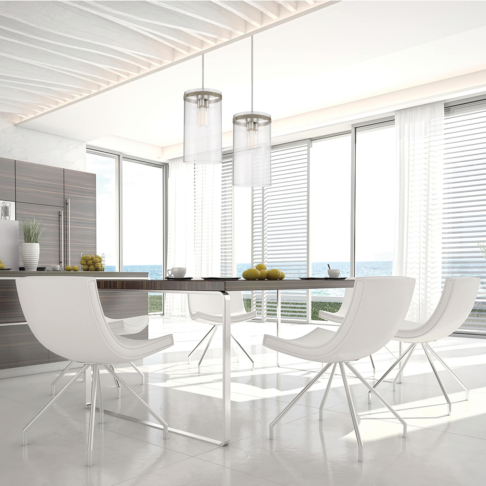 Designers Fountain D227M-11P-BN Reflecta 3 -Light Brushed Nickel Modern/contemporary Clear glass Cylinder Medium Hanging Pendant light