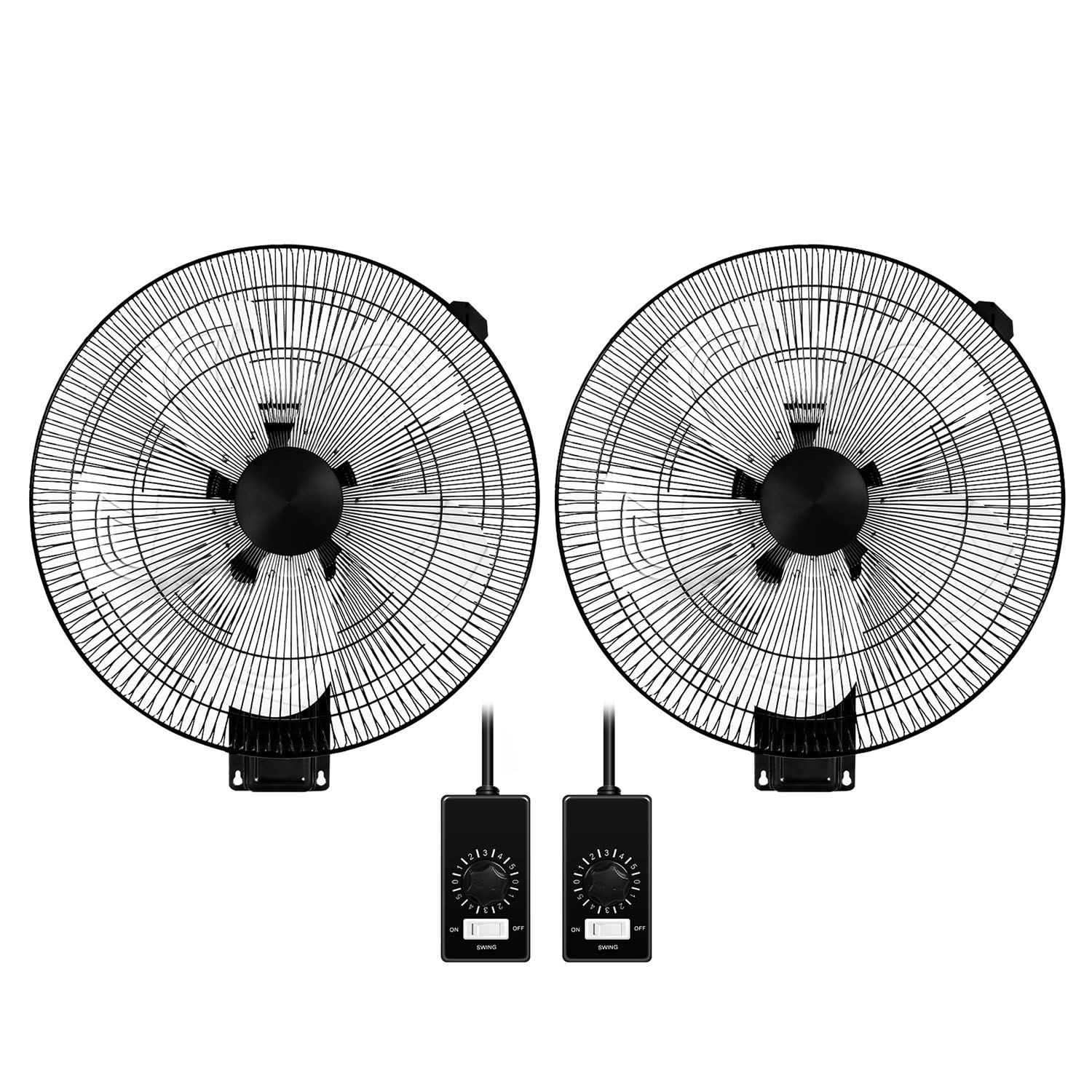 GZMR GZ-DHF42932 2Pack 18 Inch 5 Speed Wall Mount Fan 18-Inches Oscillation Indoor Black Wall Mounted Fan