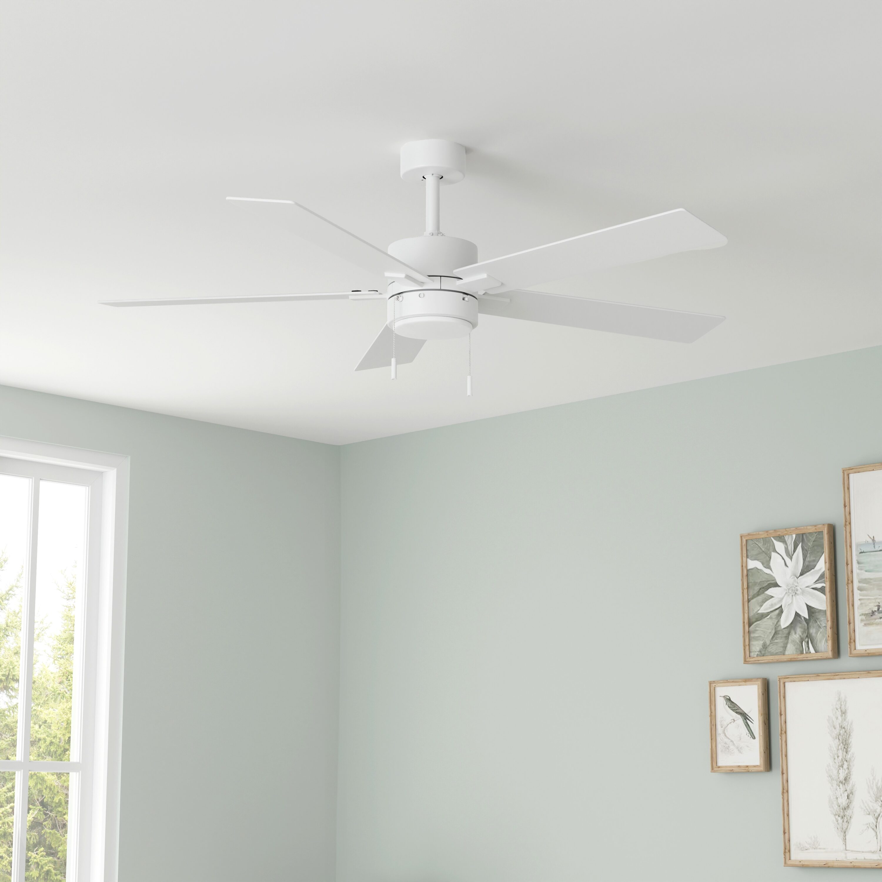 Harbor Breeze POR52MW5L Portlin Easy Install 52-in Integrated LED Matte White with Matte White/Washed Oak Blades Ceiling Fan With Light ( 5 -Blade )