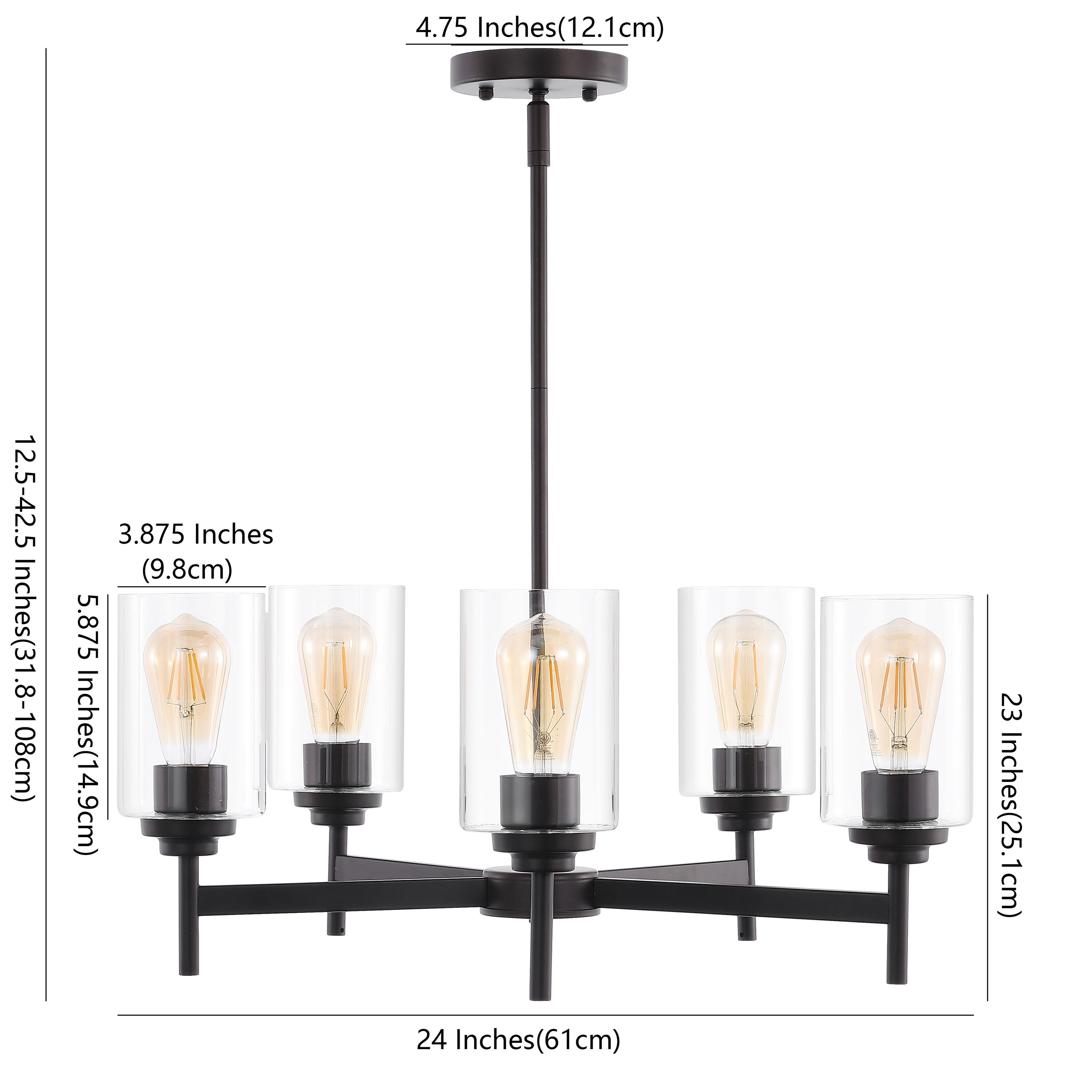 Orpheus 24" Black and Bronze Industrial 5-Light Chandelier