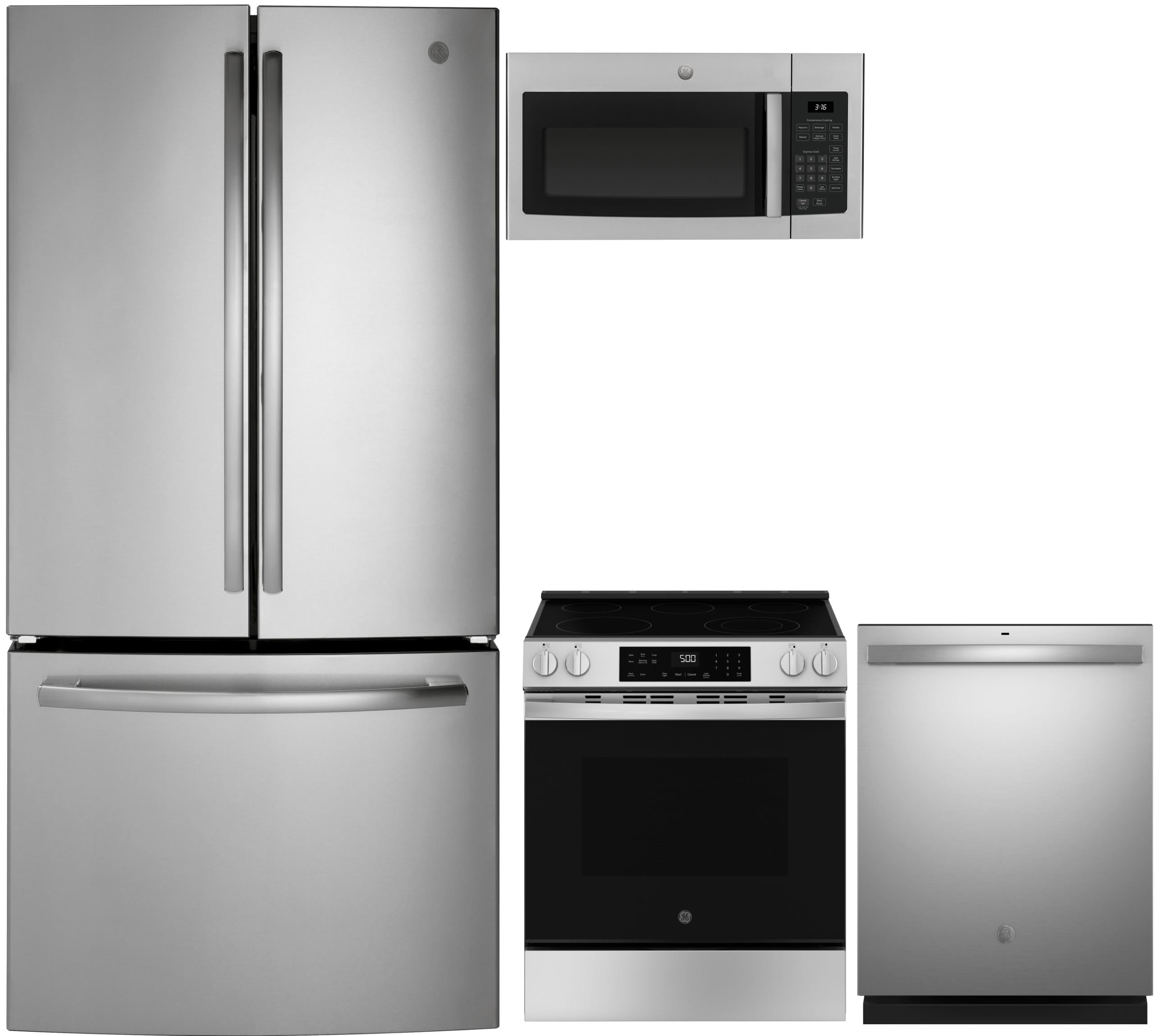 GE  French Door 27-cu ft Refrigerator & 30-in Slide-in Electric Range Suite in Stainless Steel
