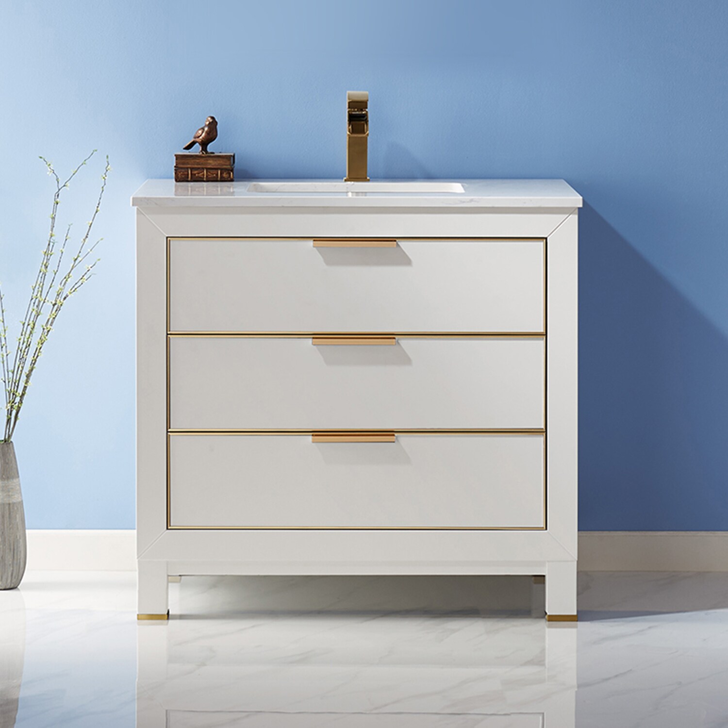 Altair 532036-WH-CA-NM Remi 36-in White Undermount Single sink Bathroom Vanity with Carrara White Marble Top