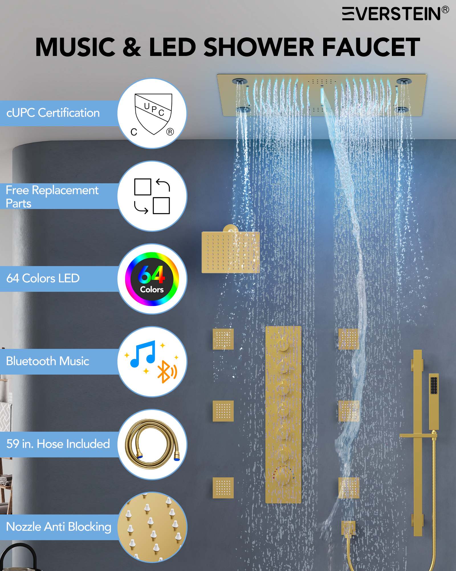 EVERSTEIN SFS-1052-GD Tub-Shower-Faucets - View #2