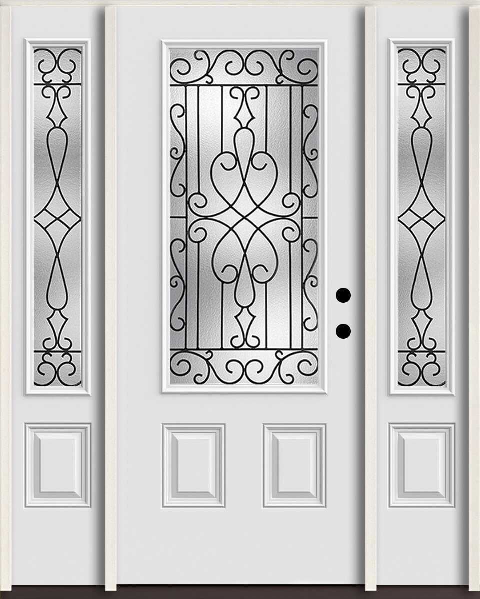 RELIABILT LO964136 Wyngate 60-in x 80-in x 4-5/8-in Fiberglass 3/4 lite Left-hand inswing Arctic White Paint Painted Prehung Front Door with Sidelights Insulating core