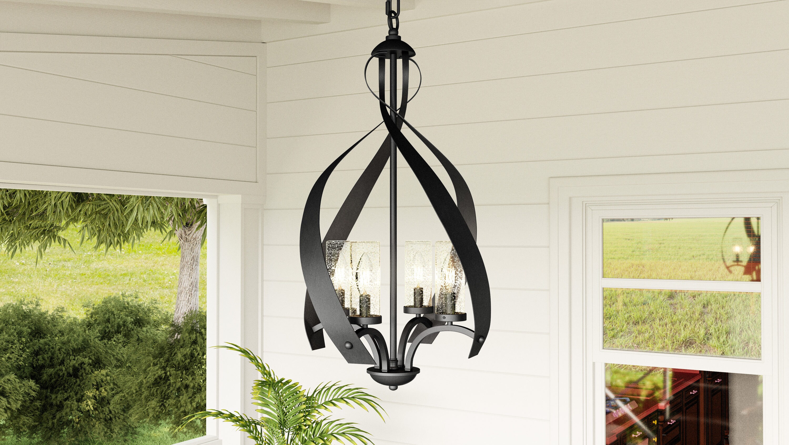 Quoizel Lars 4-Light Black Transitional Clear Glass Geometric Outdoor  Hanging Pendant Light in the Pendant Lighting department at