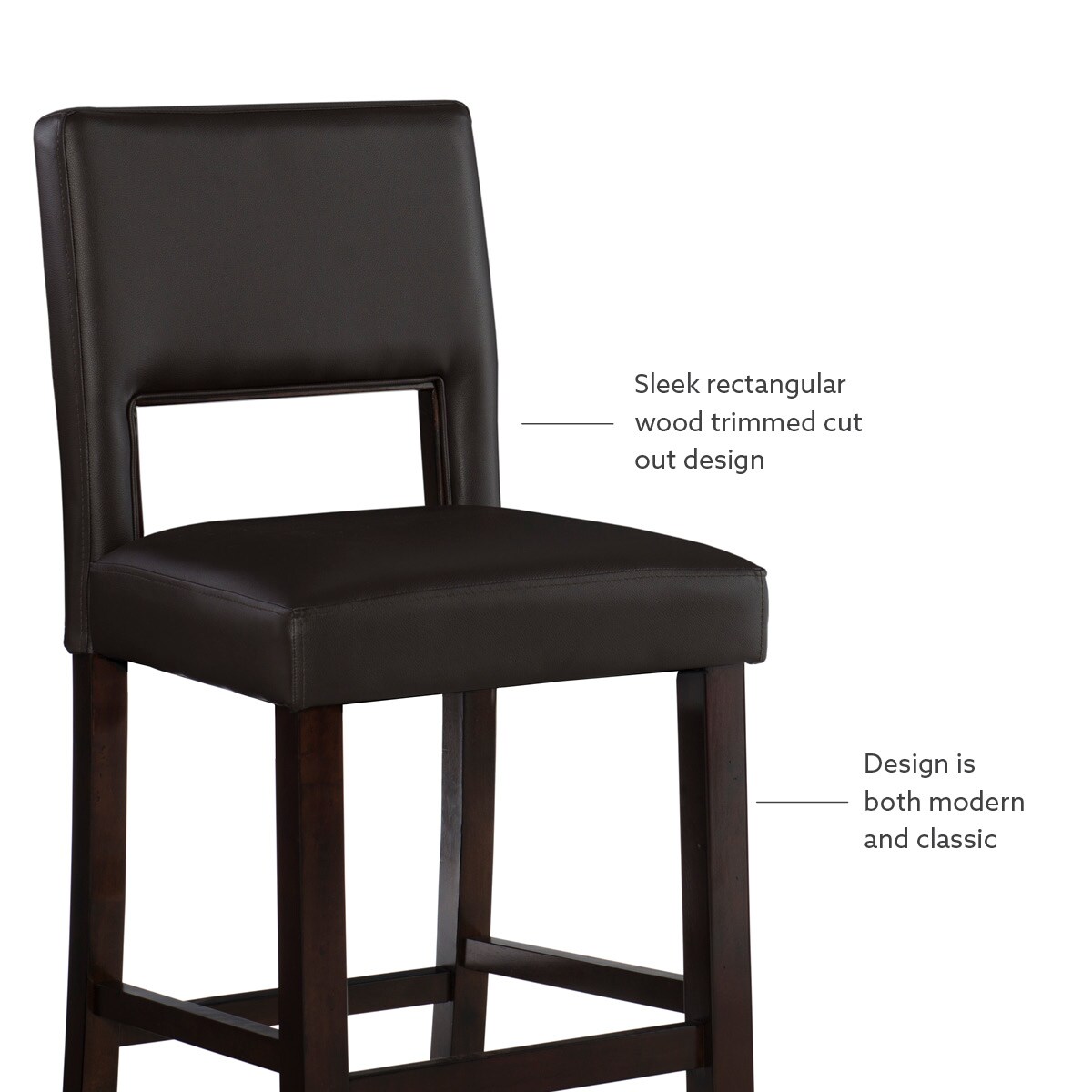 Dark Brown Wood and Leather Counter Stool, 24"