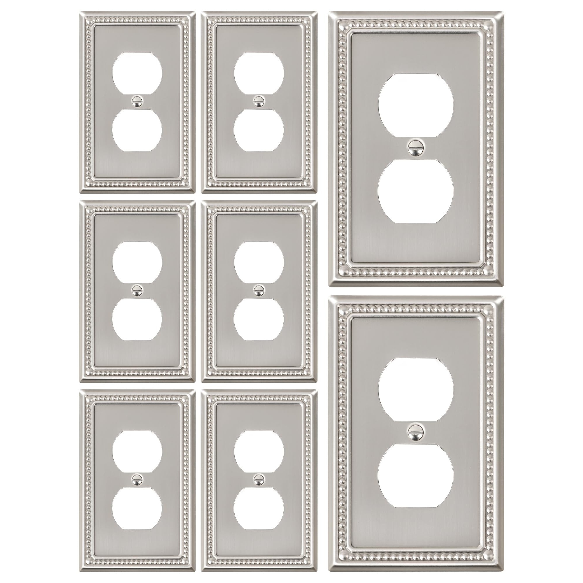 OGETFUUR 8-Pack Brushed Nickel Decorative Metal Wall Plates with 3.14in W x 4.92in H for Outlet and Switch Covers featuring Durable Metal Construction and Modern Brushed Finish #L5LYH72808