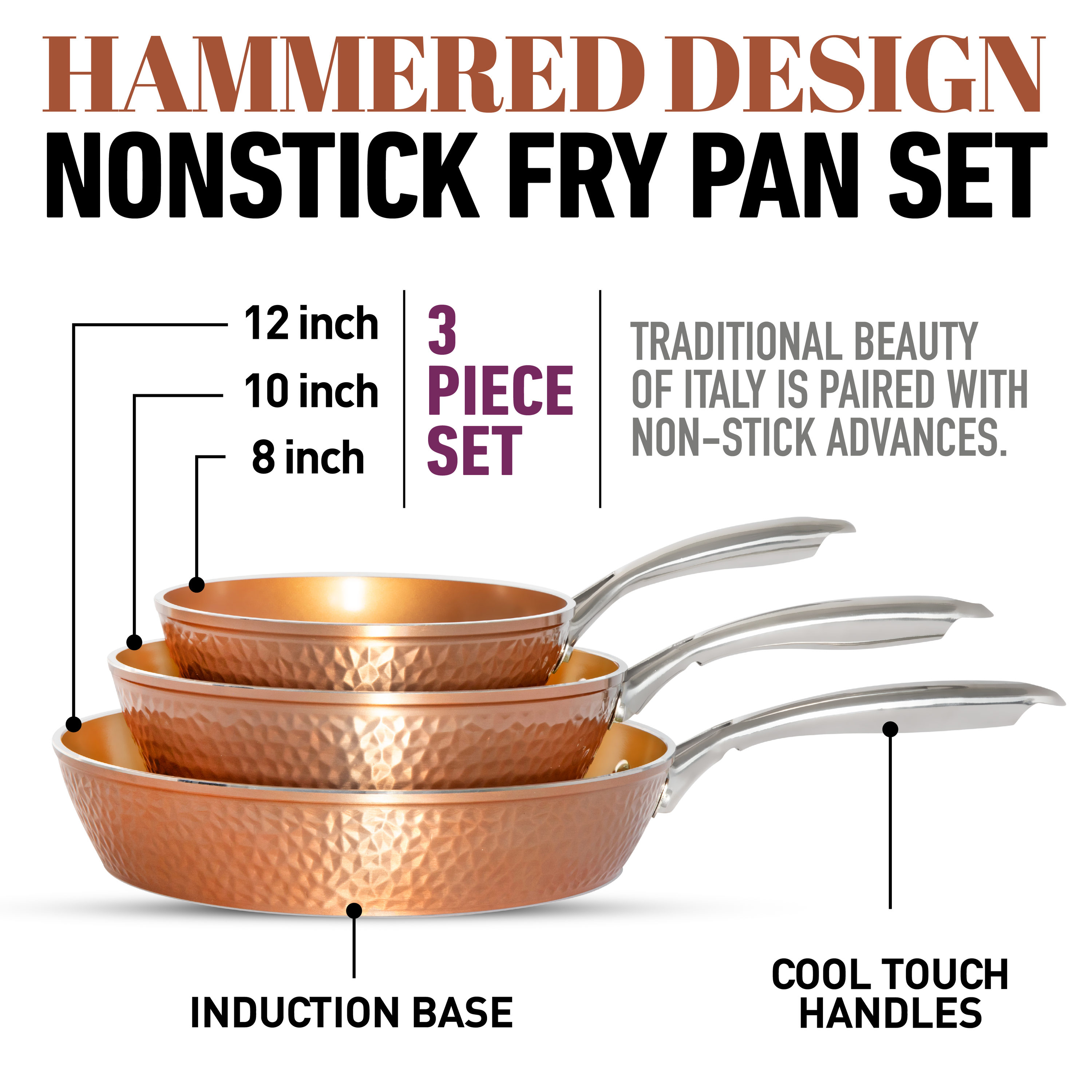 Gotham Steel 10 Piece Hammered Non-Stick Cookware Set - Copper