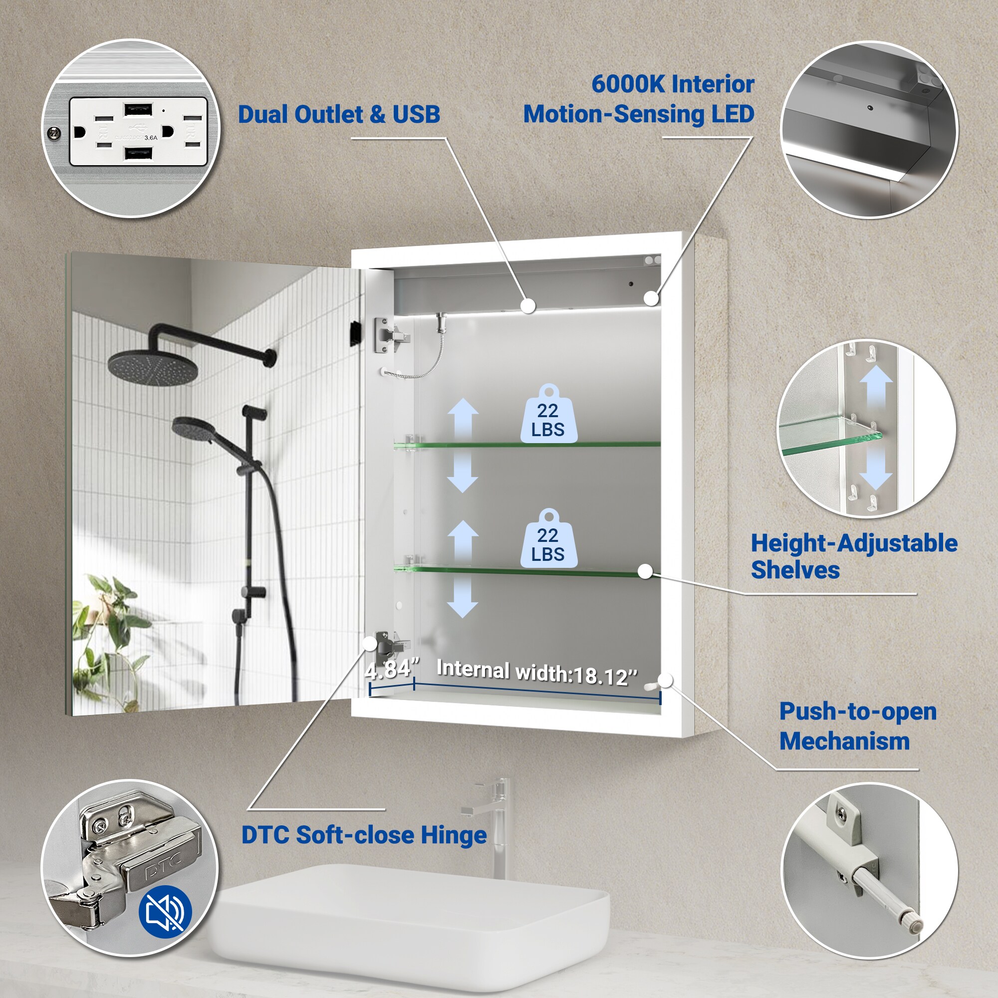 QueenFun BLMC2026 Bathroom-Medicine-Cabinets - View #5