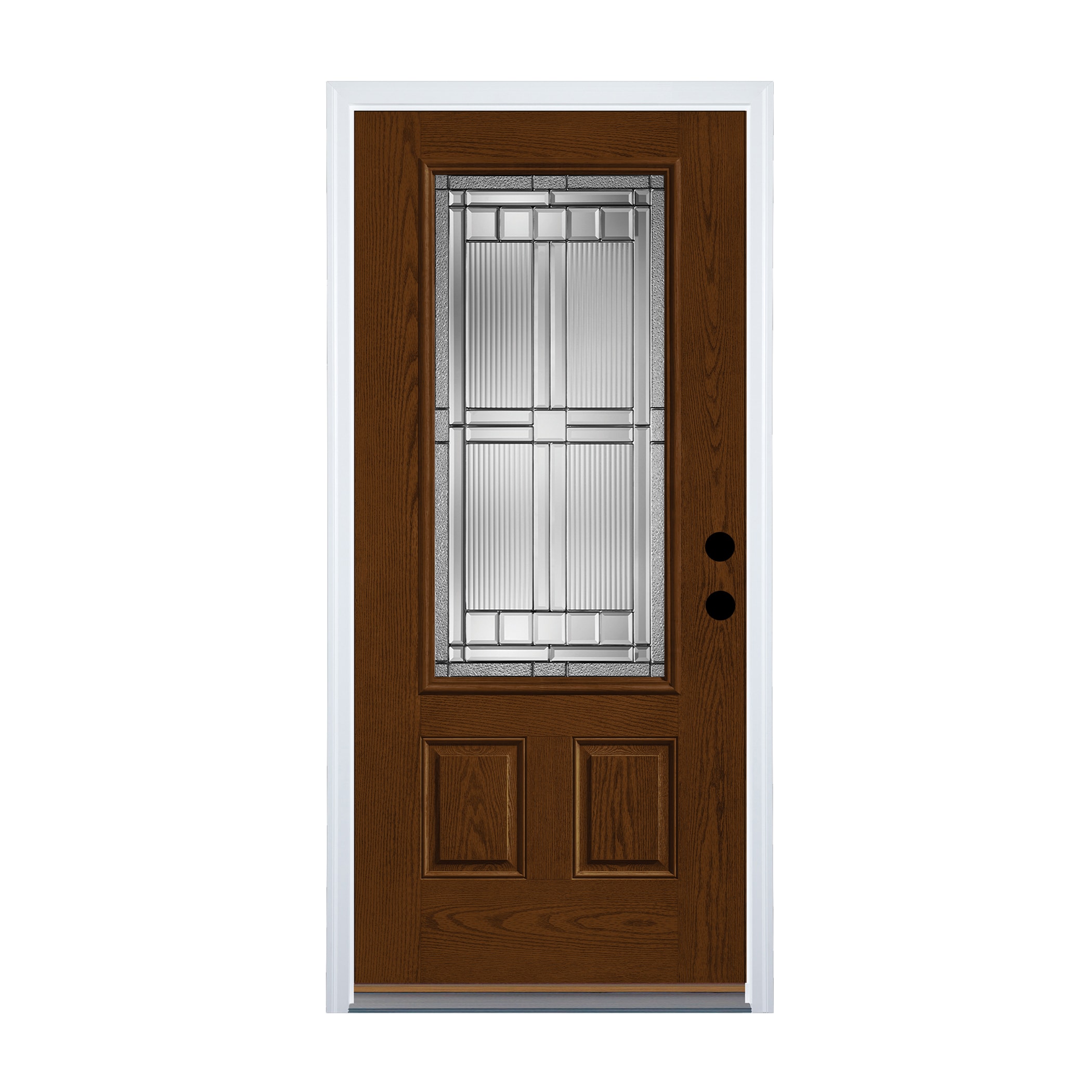 Fiberglass 3/4 Lite Right-Hand Outswing New Earth Stained Single Front Door with Brickmould Insulating Core in Brown/Tan | - Therma Tru FC776H-I-RON5-NE