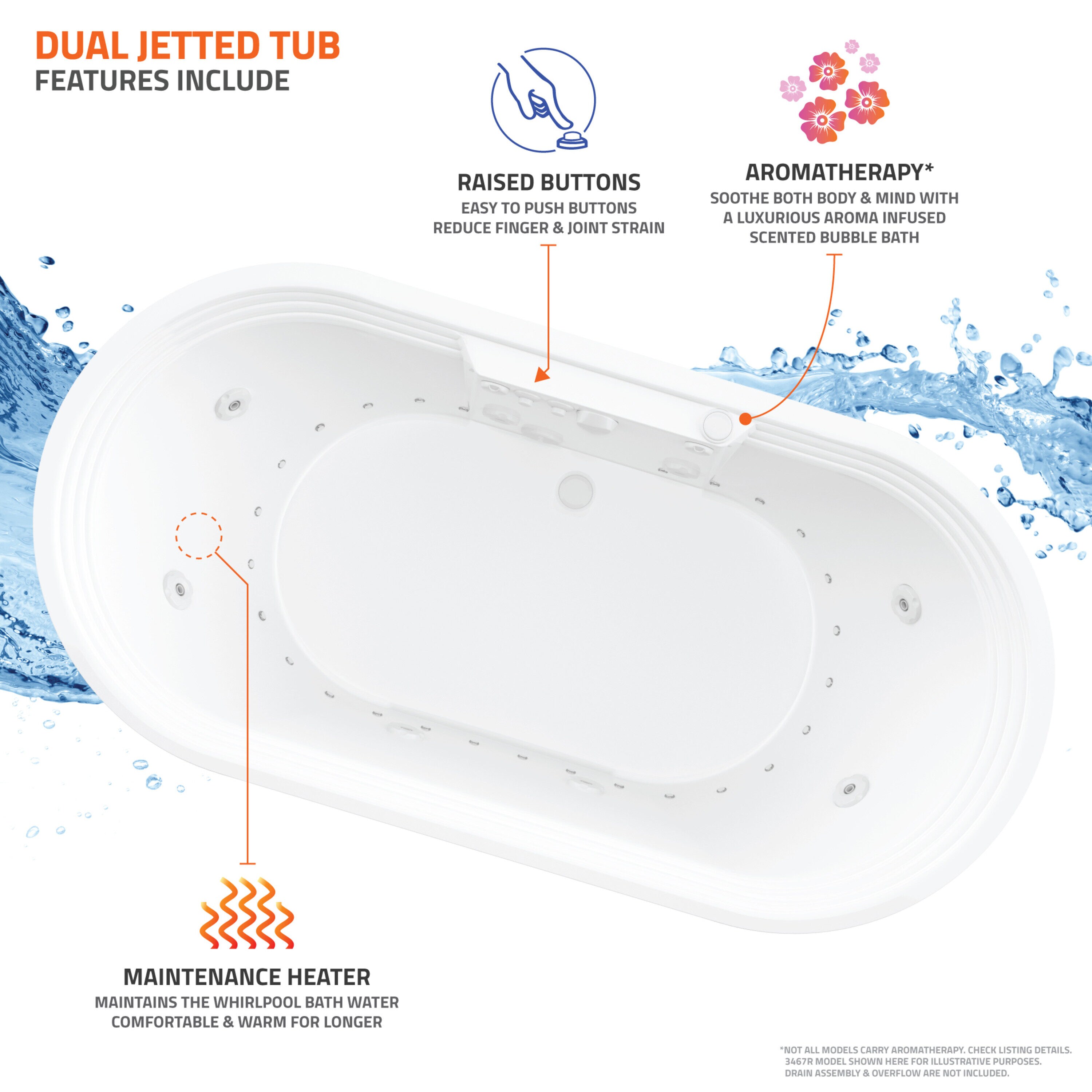 LS SERIES - Maia , Oval Shaped - Acu-Stream Jetted Freestanding Bathtub