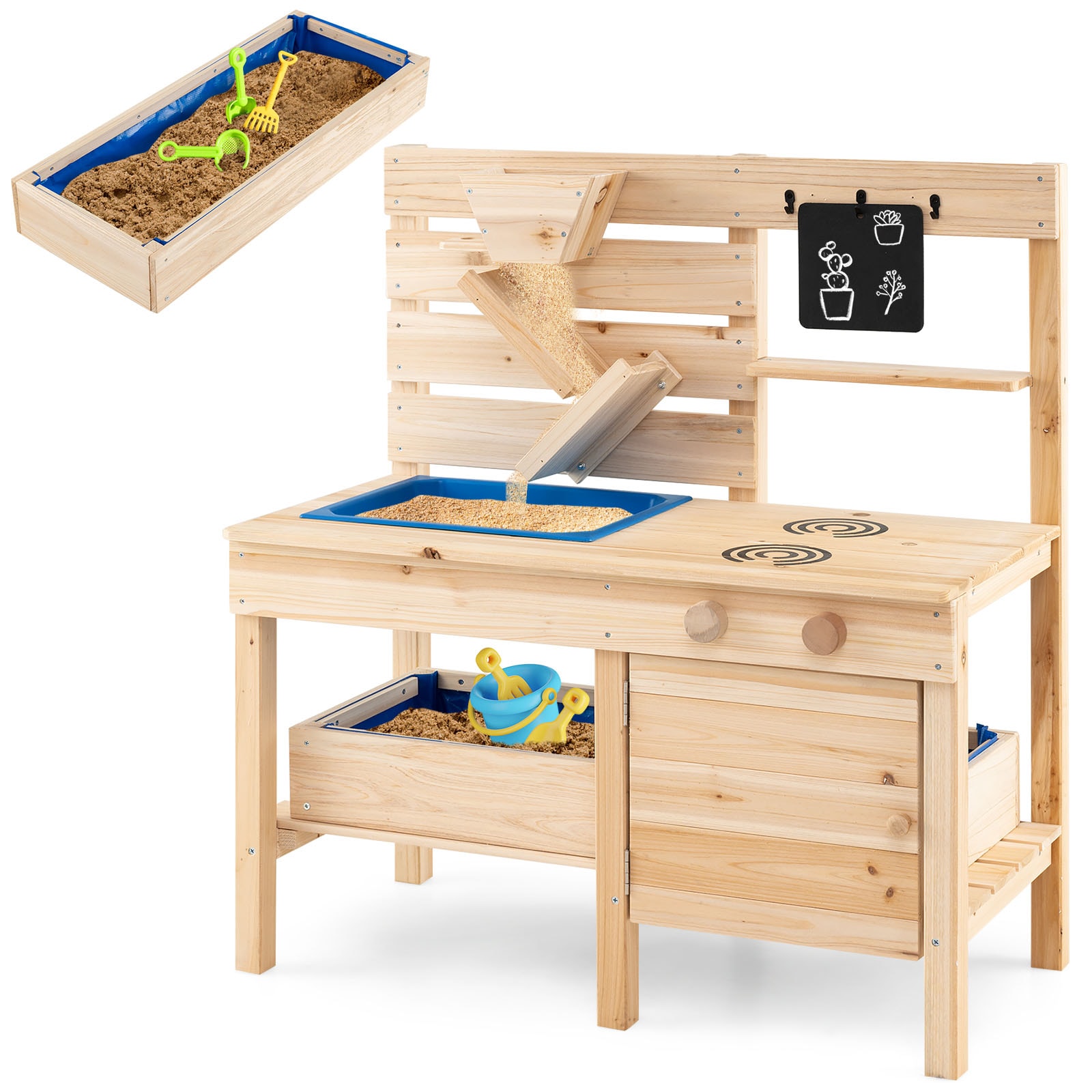 Slickblue Kids Mud Kitchen with Sand Funnel Sink Sandbox Storage