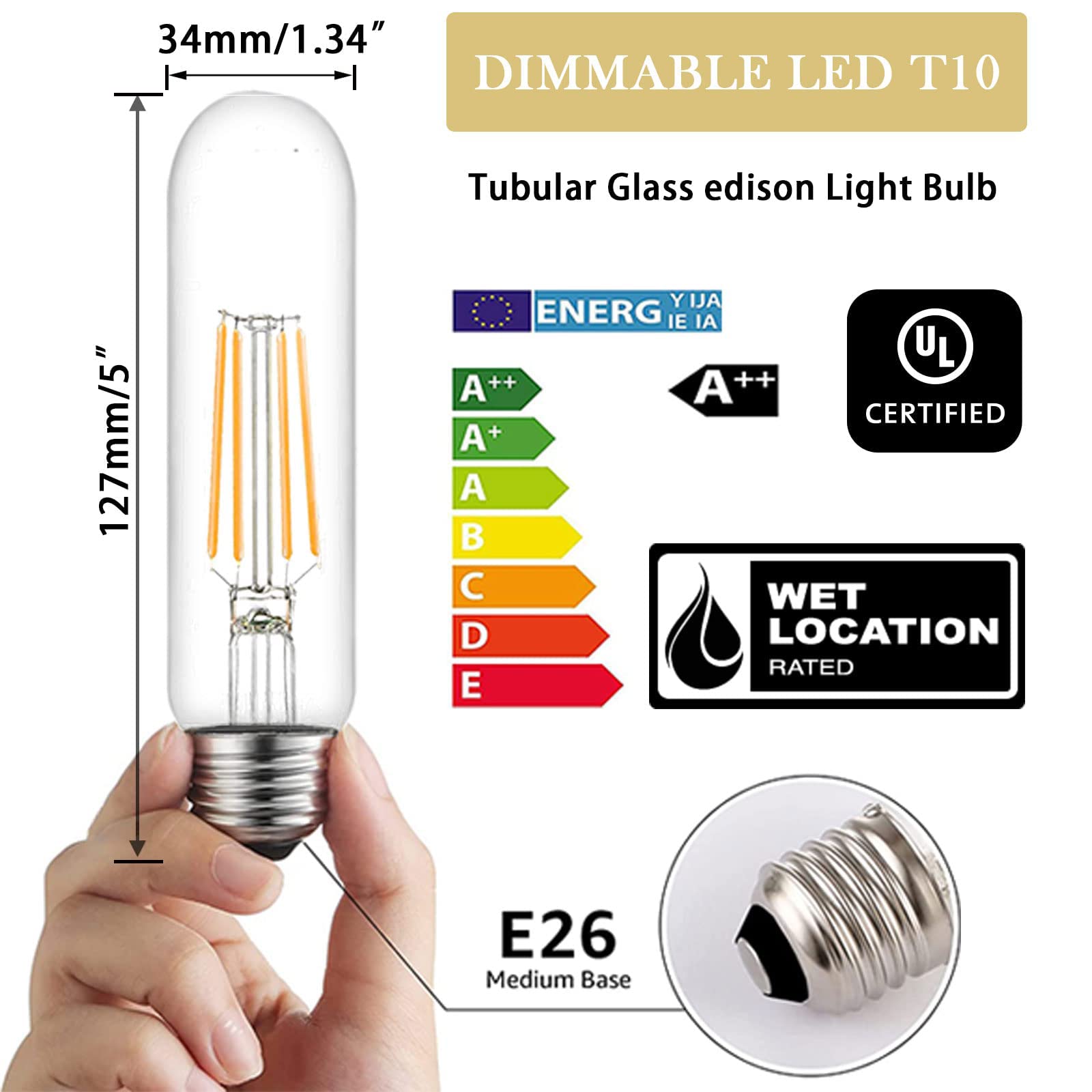 IUEST 5 Inch Edison Bulb Soft White 2700K E26 Led Bulb 6W Dimmable 800 ...