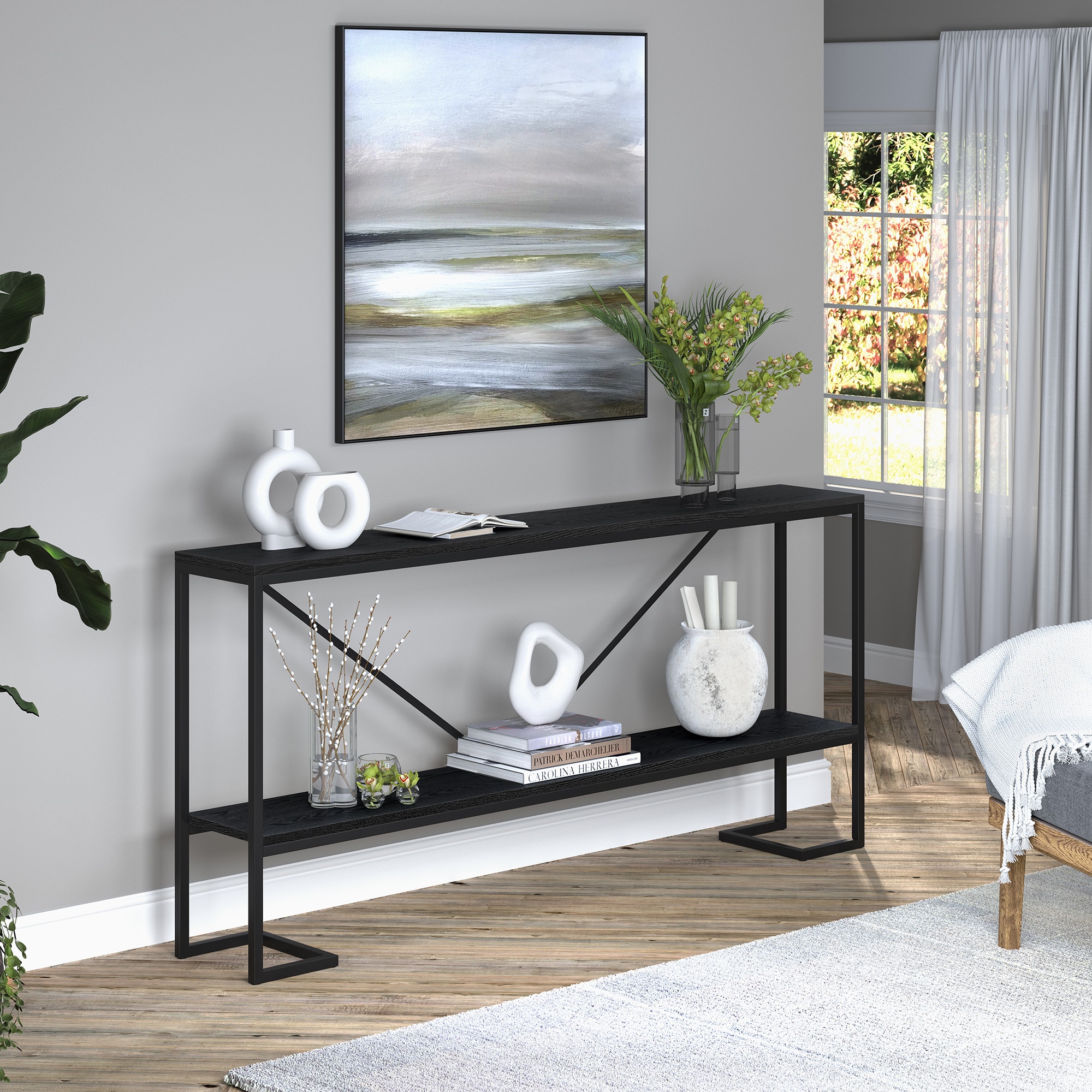 Hailey Home AT1486 Phoebe Modern Blackened Bronze/Black Grain Console table