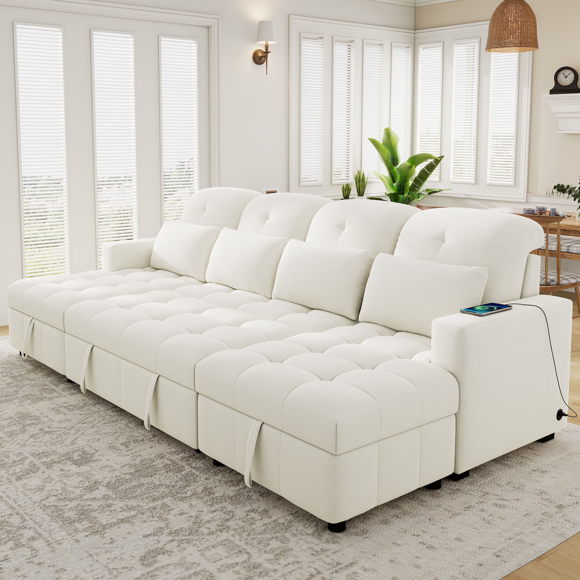 ModernLuxe N719S001750A 110.2inch Oversized Ushaped Sofa Versatile Sectional Sofa Pullout Sofa Bed with Double Storage Chaise Lounges and Two USB Ports for Living RoomBeige