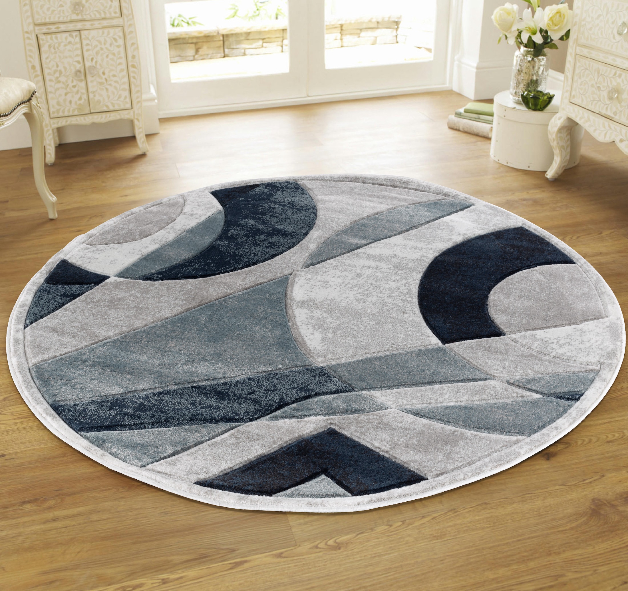 MDA Rugs OR13088 Orelsi 8 x 8 (ft) Polypropylene Gray Round Indoor Abstract Area rug