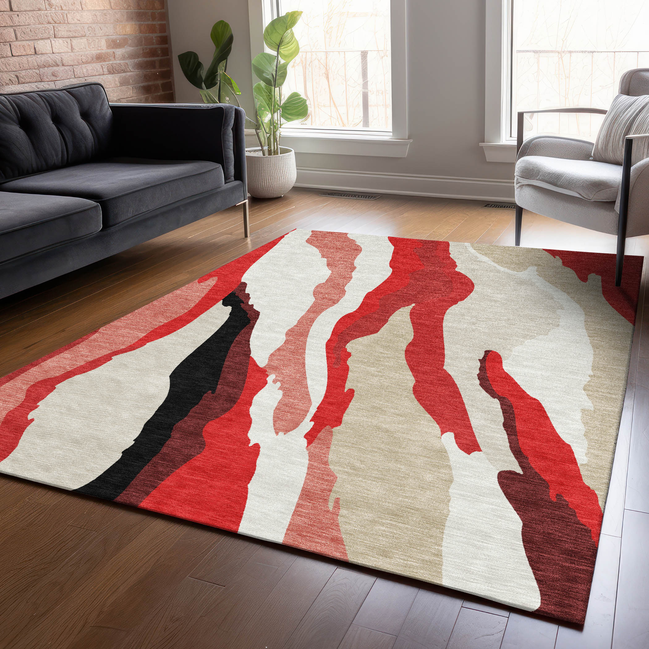 Addison Rugs ACN1047RD9X12 Chantille ACN1047RD 9 x 12 (ft) Polyester Red Rectangular Indoor/Outdoor Geometric Machine washable Area rug