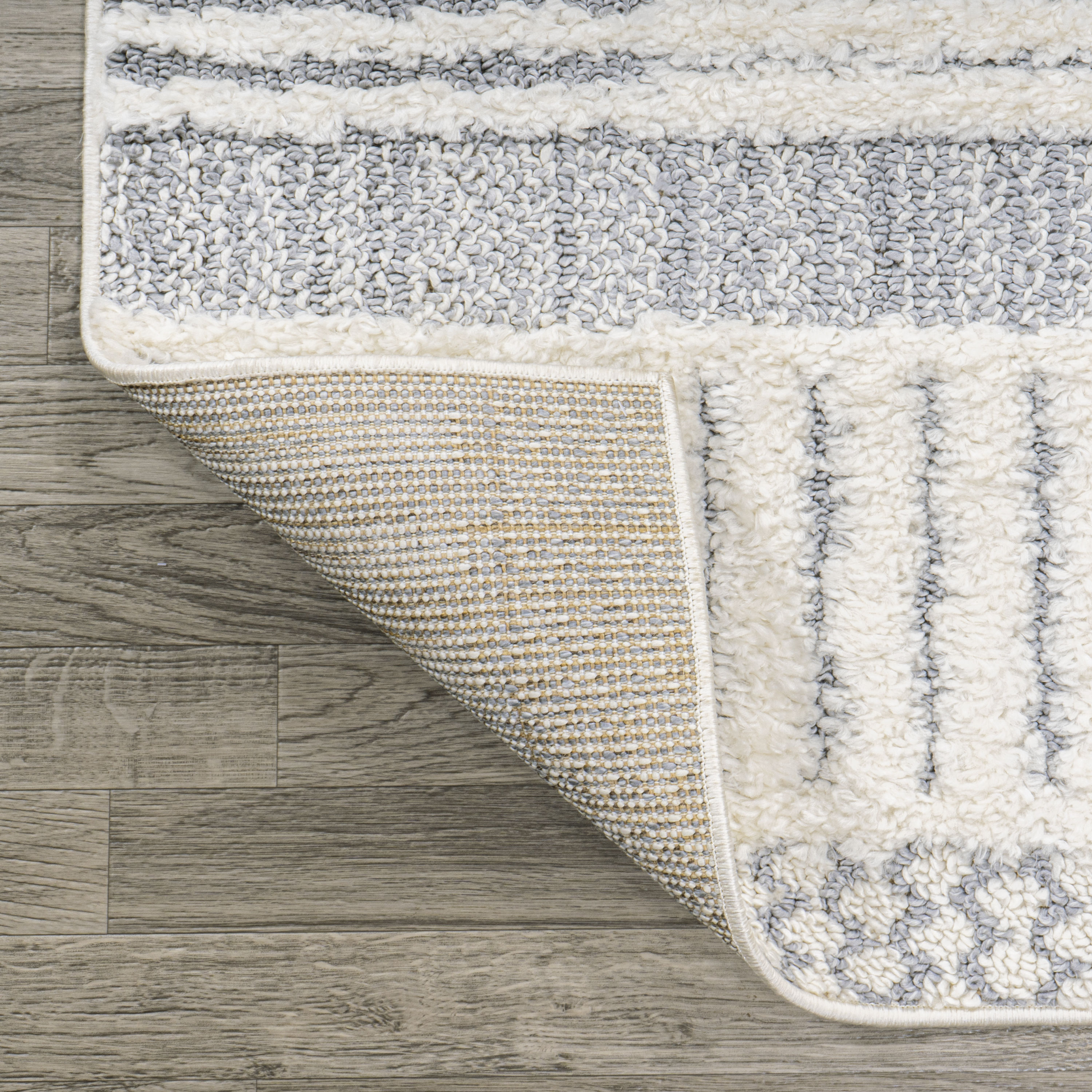 Gray and Cream Abstract Geometric 4' x 6' Shag Area Rug