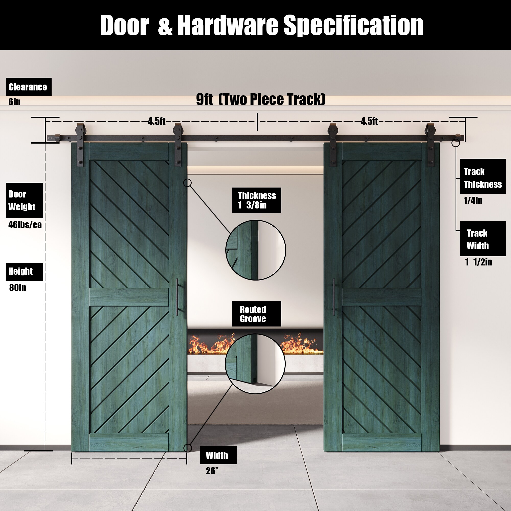 HOMACER YT2H108C-XT4-2680-RP Barn-Doors - View #2