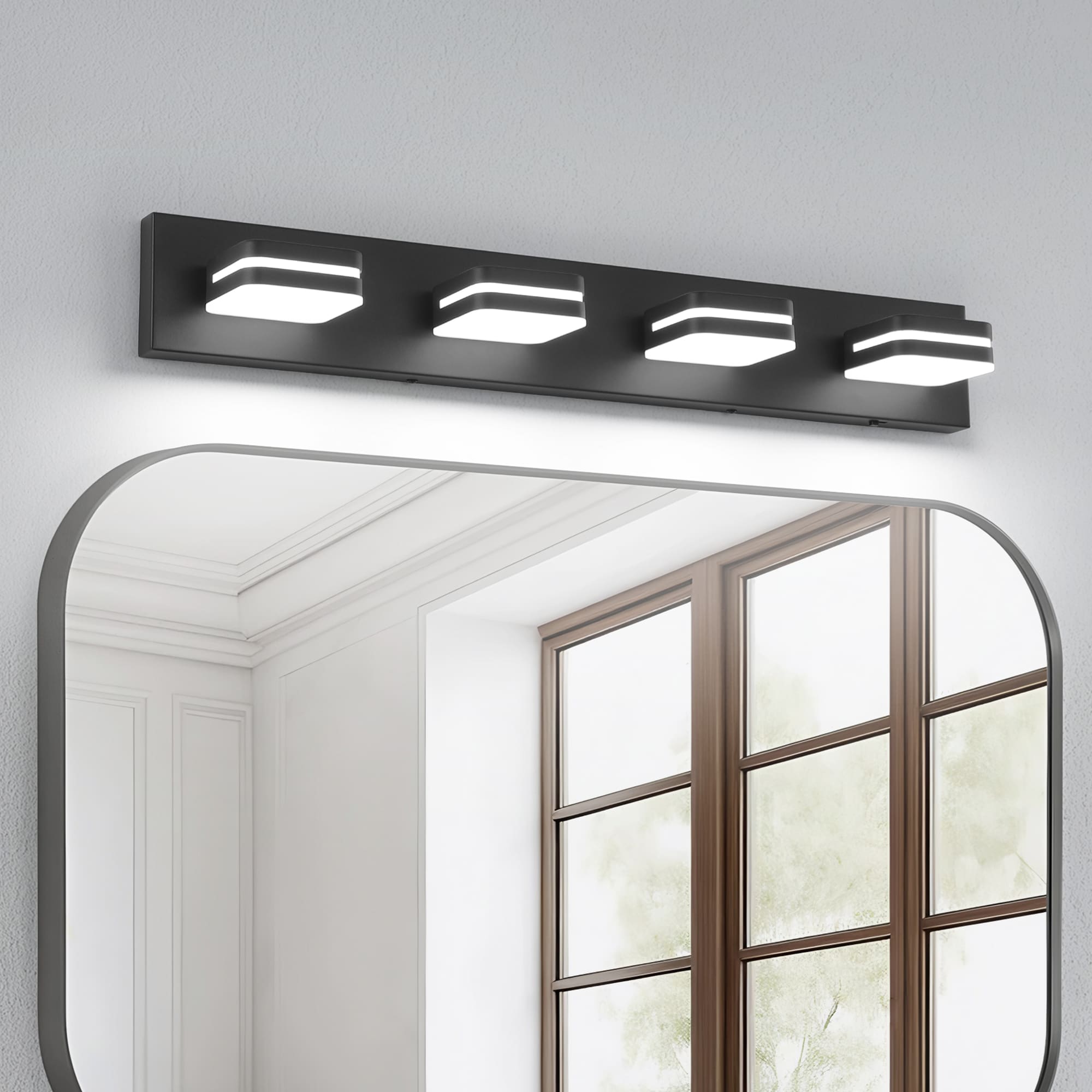 JOOSENLUX 29.9-in 4 Light Matte Black Integrated LED 5CCT Modern/Contemporary Bathroom Vanity Light