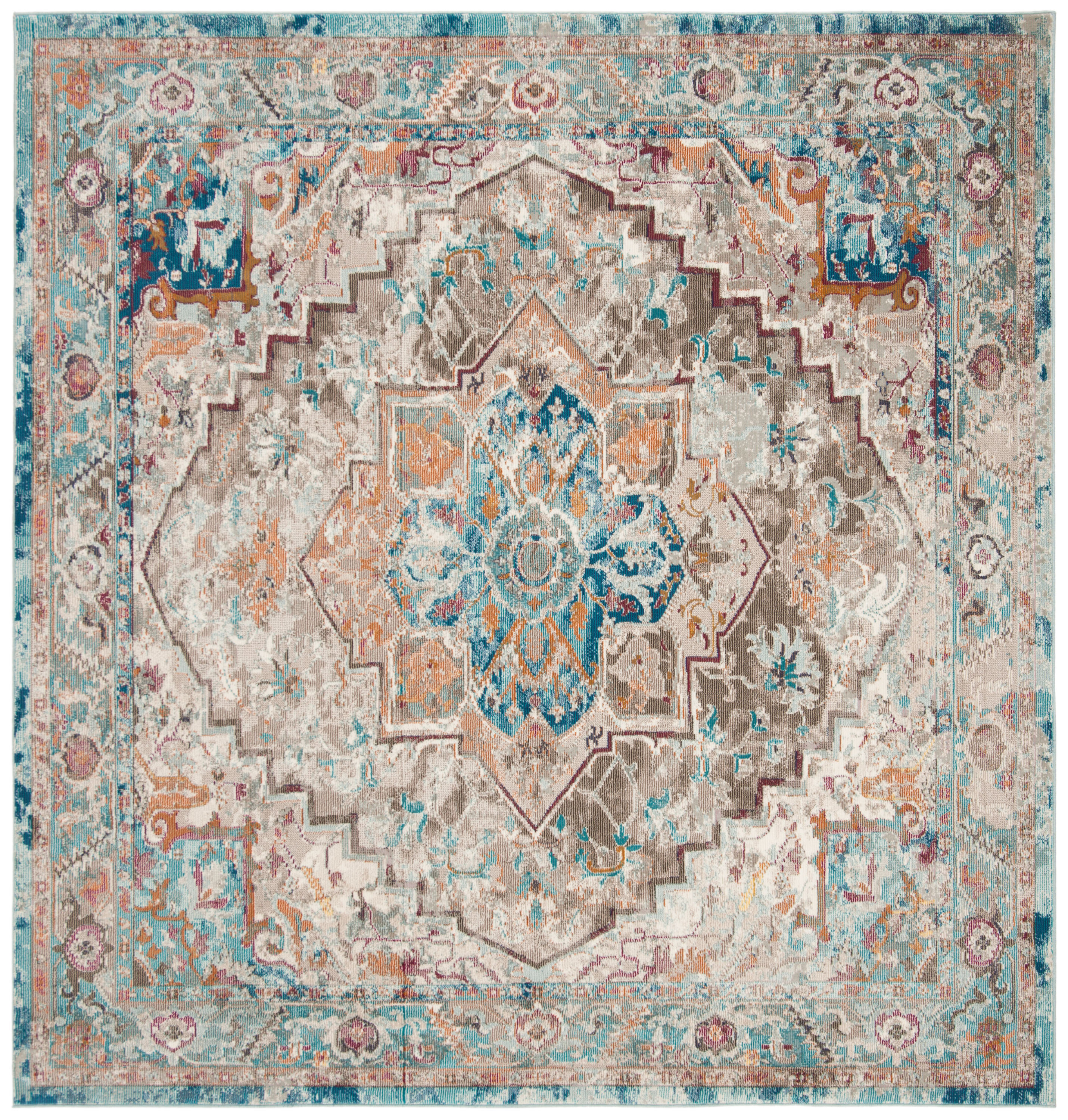 Safavieh ARA119E-6SQ Aria Rionach 6 x 6 (ft) Loomed Polypropylene Beige/Blue Square Indoor Floral/Botanical Bohemian/Eclectic Area rug