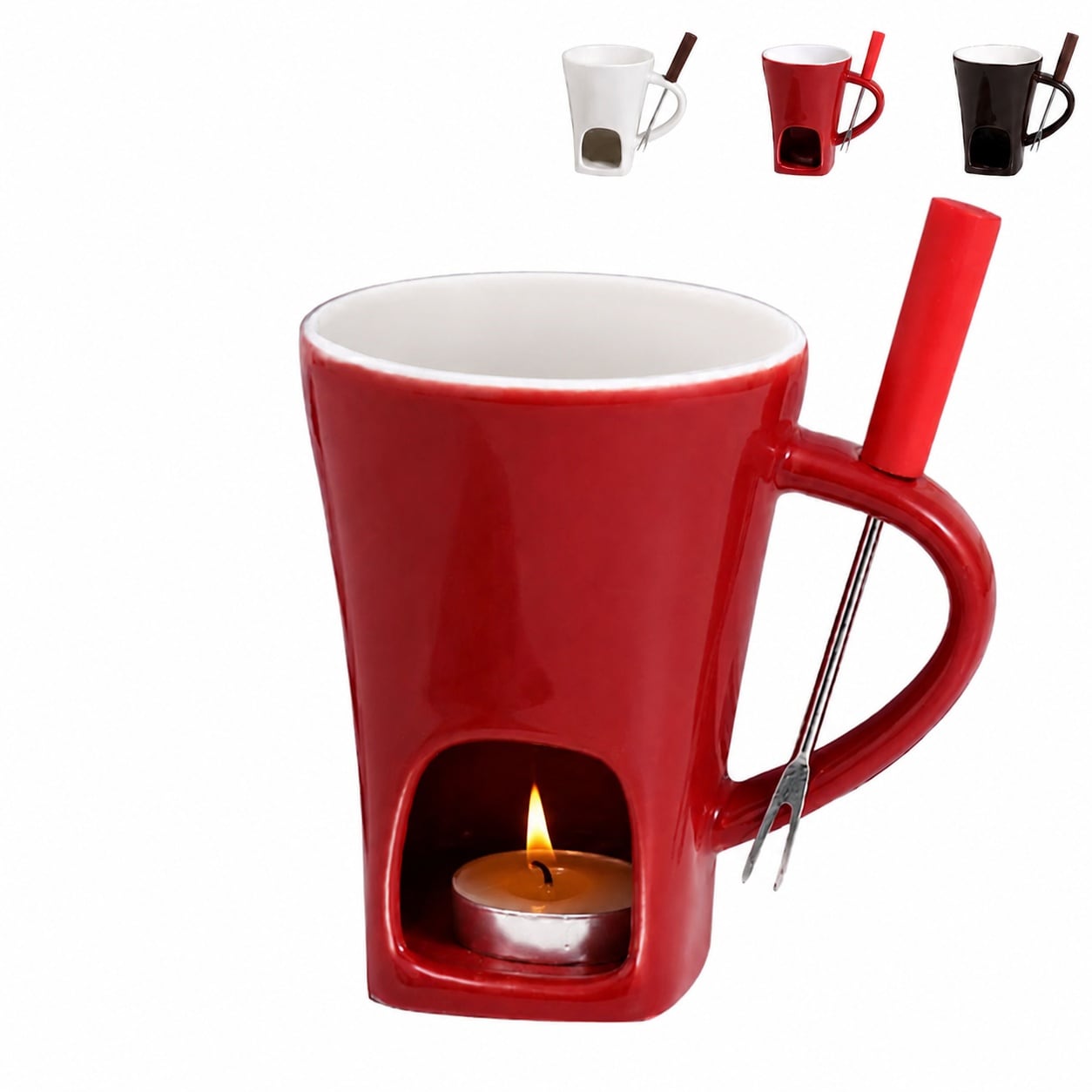 Aoibox - Ceramic Chocolate Fondue Mug with Fork Set for Melting and Dipping Chocolate and Cheese...