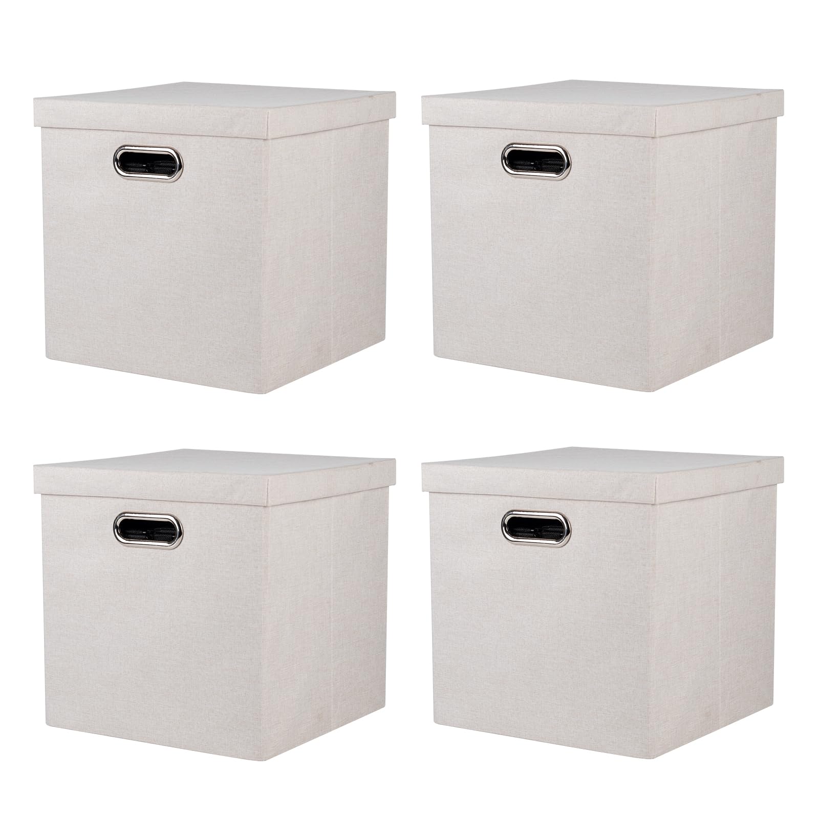 KIWDZFU  Collapsible Linen Fabric Storage Bins with Lids 12 x 12 x 12 4 Inch Gray Organizer Basket for Closet Shelves Home Office 4 Pack