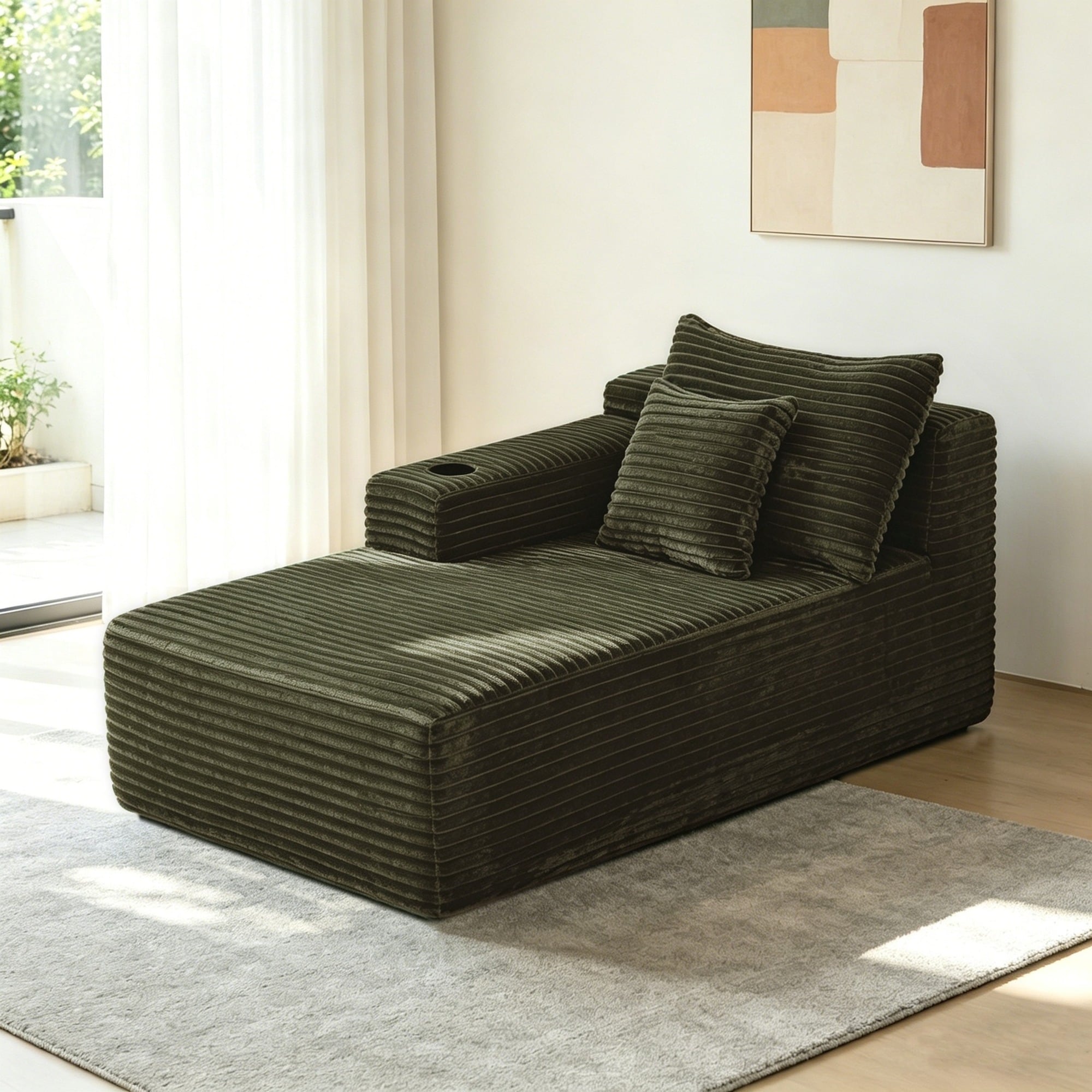 UOI - 66 inch x 39 inch x 33 inch Green Fabric Modular Sectional Sofa Bed with Spring Padding for...