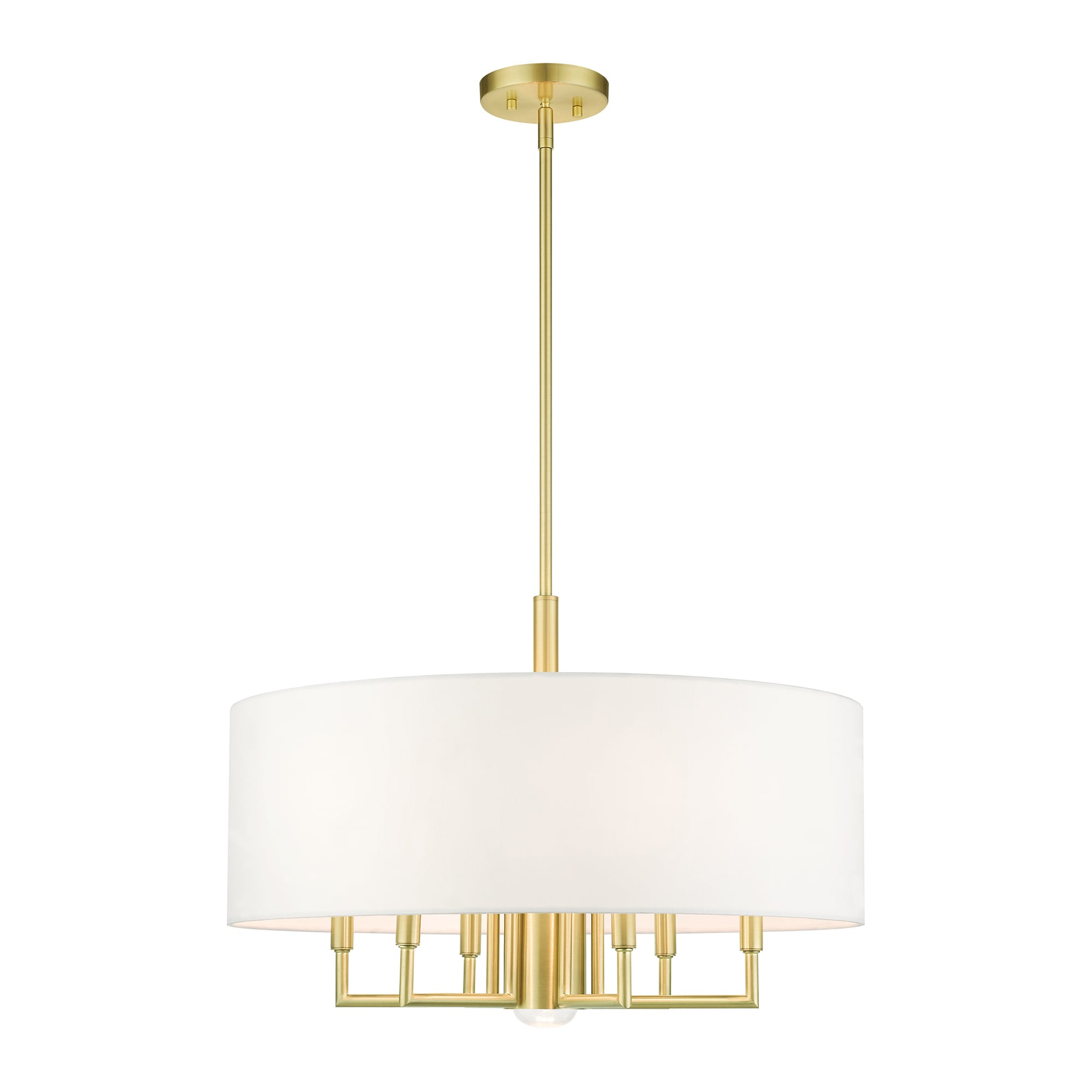 Meridian Satin Brass 7-Light Modern Drum Chandelier with Off-White Shade