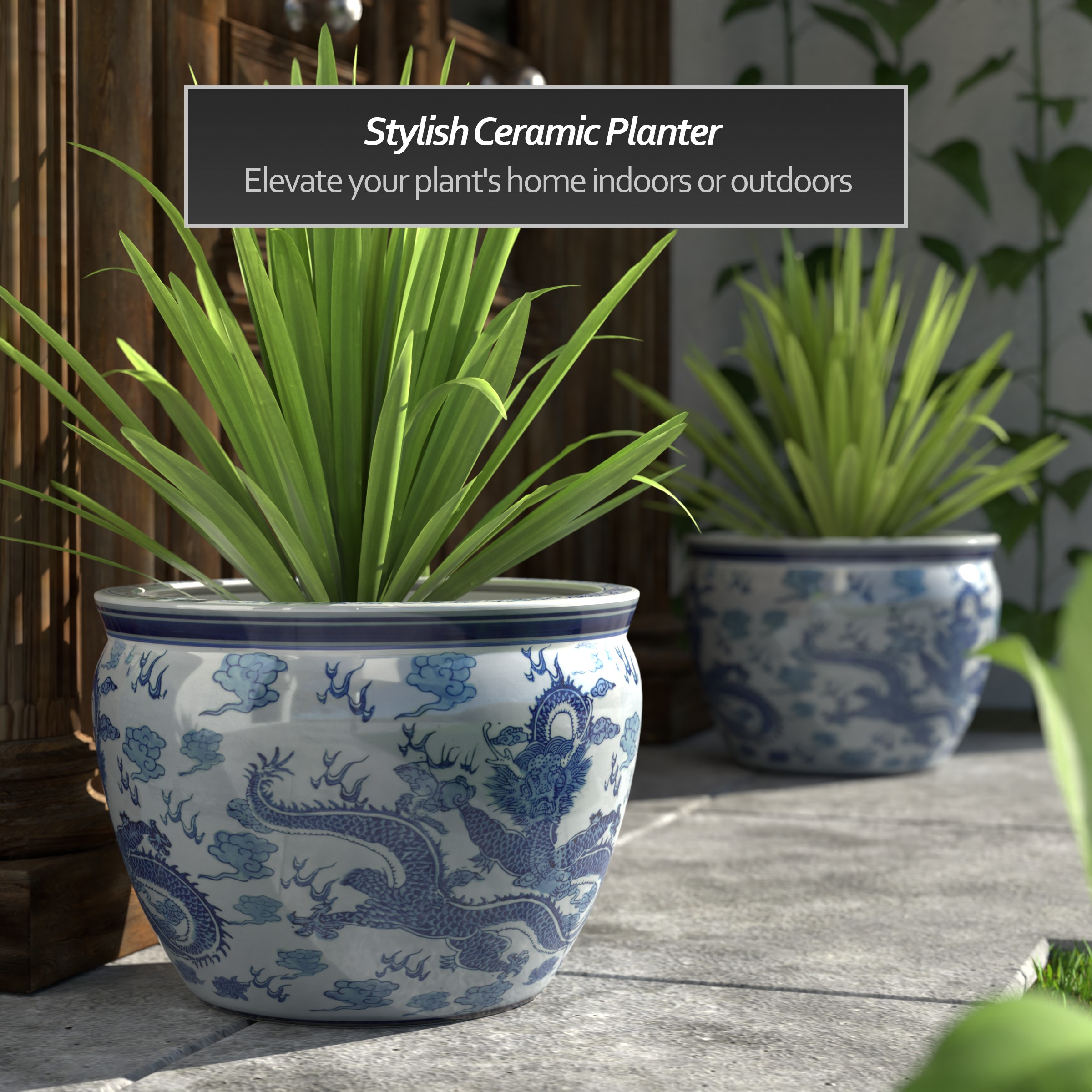 Oriental Furniture BW-18FISH-DRG1 Planter-Window-Box - View #6