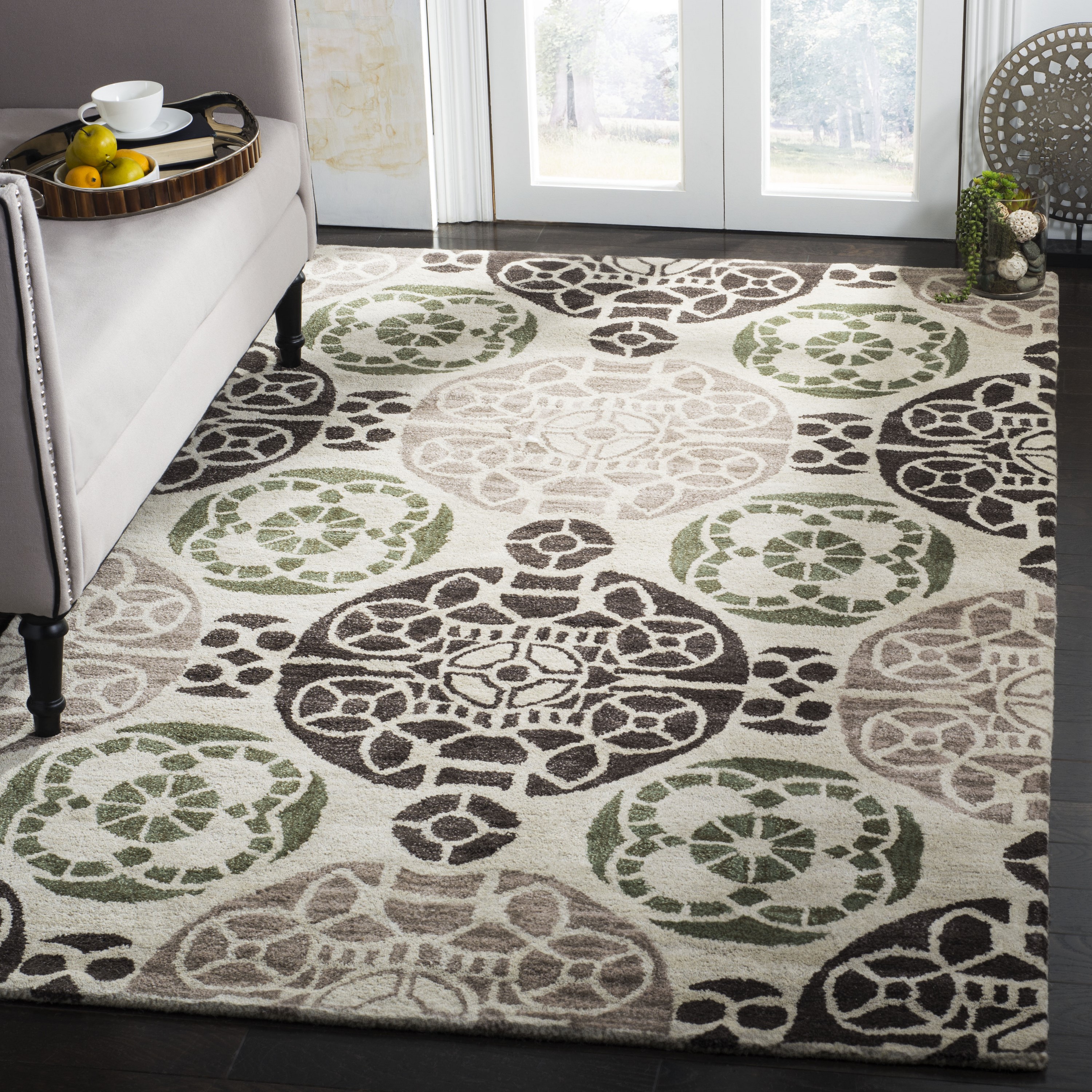 Safavieh WYD376B-5 Wyndham Hutton 5 x 8 (ft) Tufted Wool Ivory/Brown Rectangular Indoor Abstract Bohemian/Eclectic Area rug