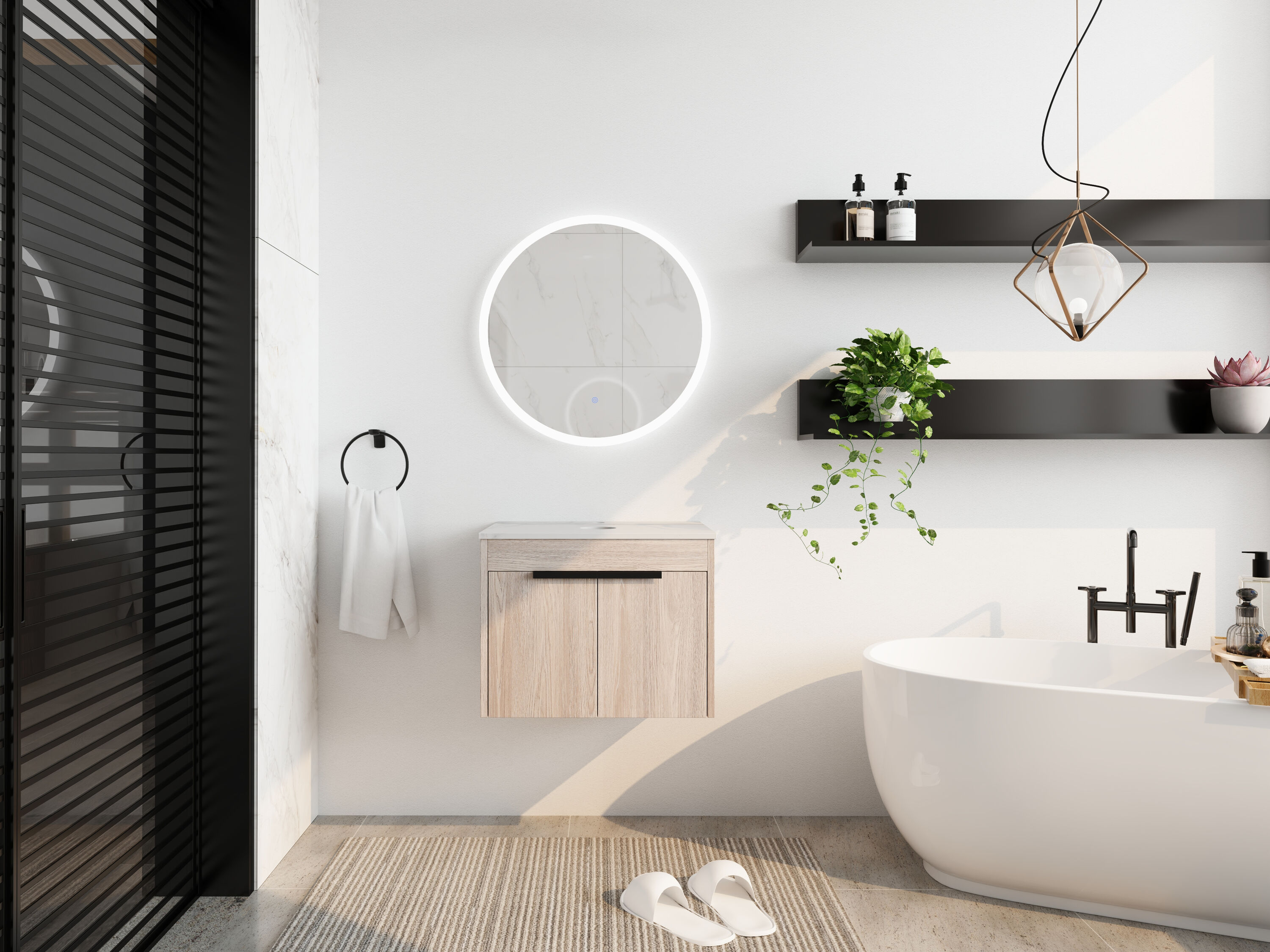 Vynxaria 18.9-in White Oak Single Sink Floating Bathroom Vanity with Top #LS0505-W999958U1