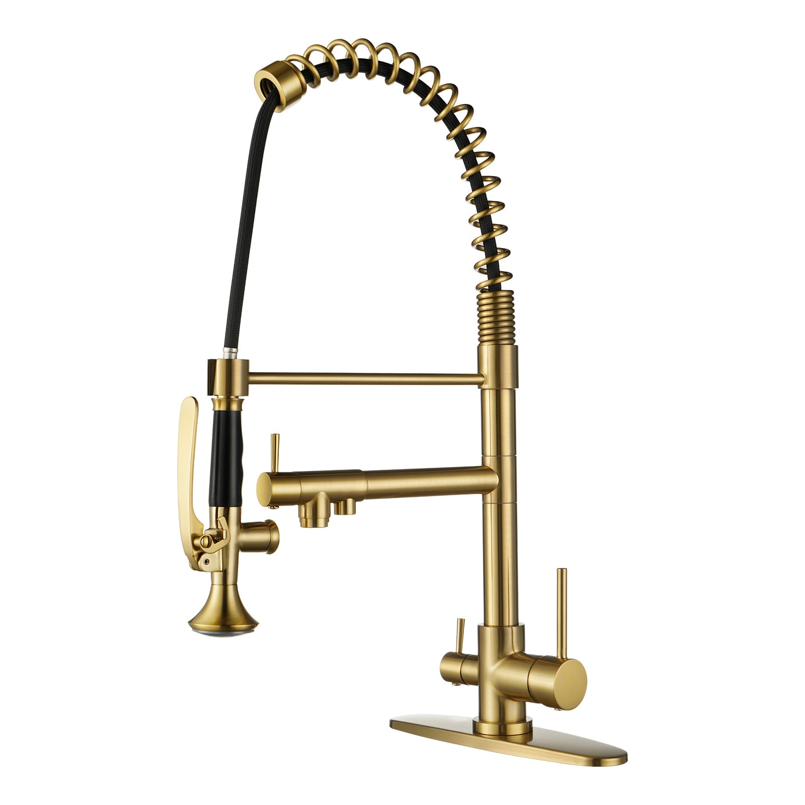 WOWOW 2317500G Gold Double Handle Deck-mount Pull-down Kitchen Faucet with Sprayer
