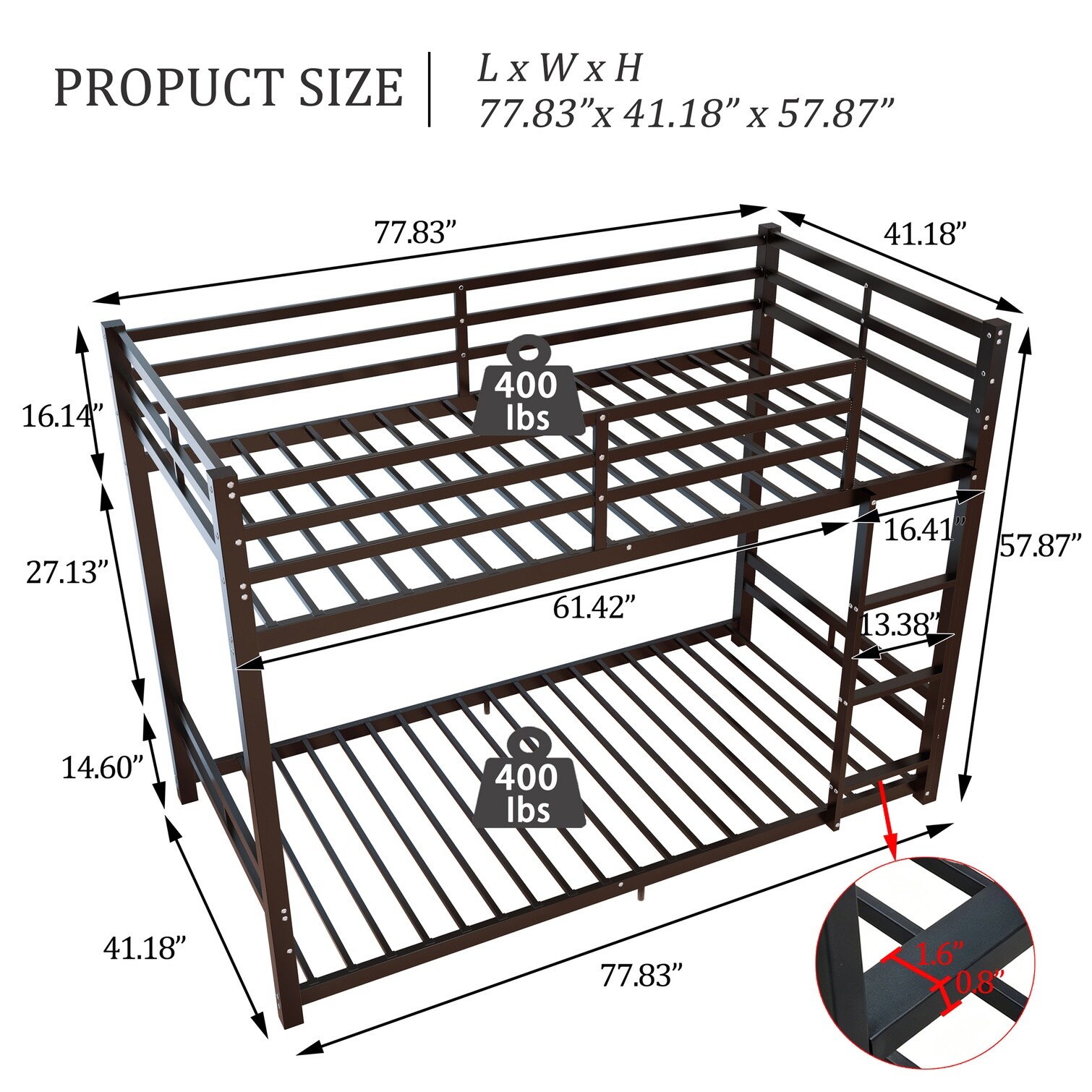 chillscreamni Bed Frame - Deep Black Twin Over Twin Metal Bunk Bed with ...