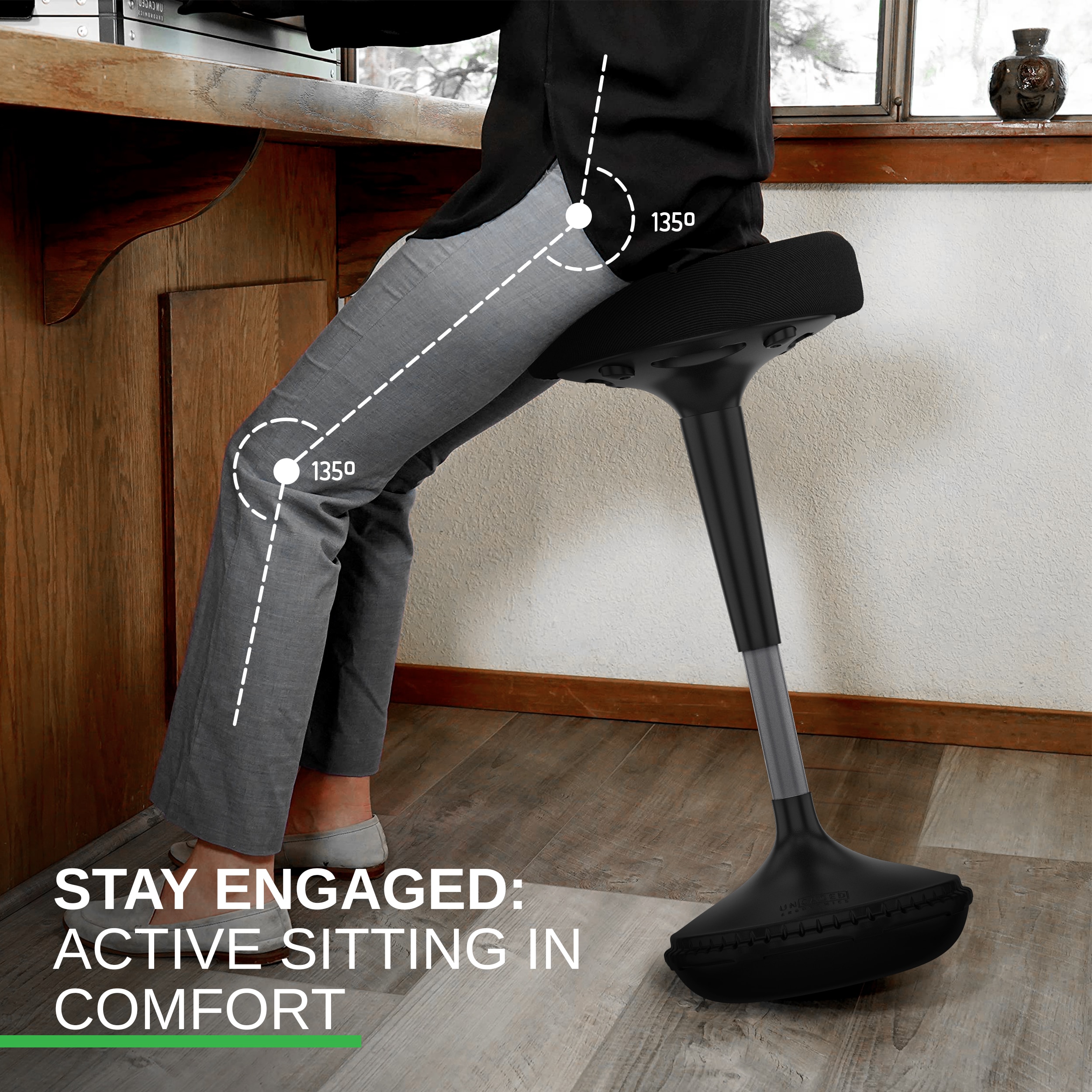 Adjustable Black Fabric Swivel Saddle Stool for Office and Home