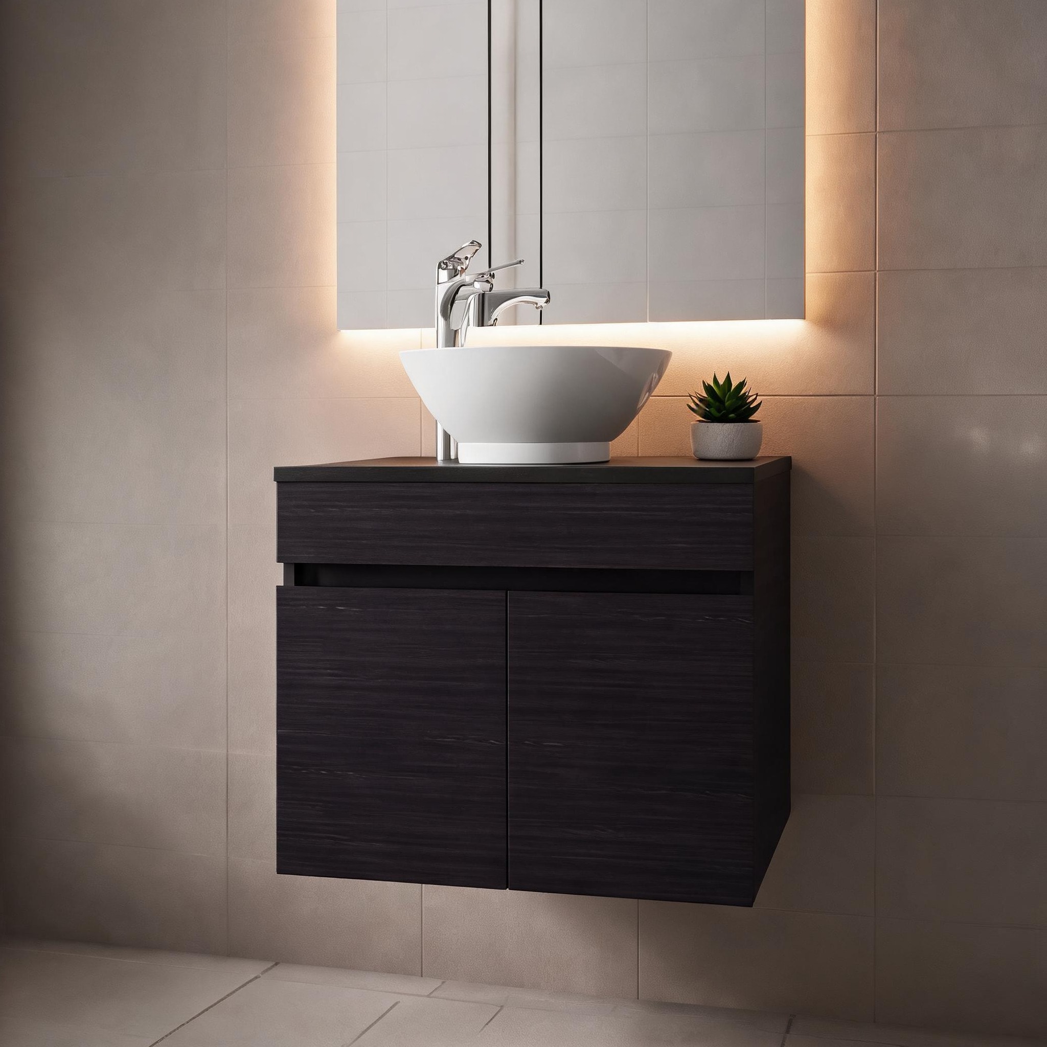 Watnature - 17.5 inch compact floating bathroom vanity black-toned engineered wood for modern min...