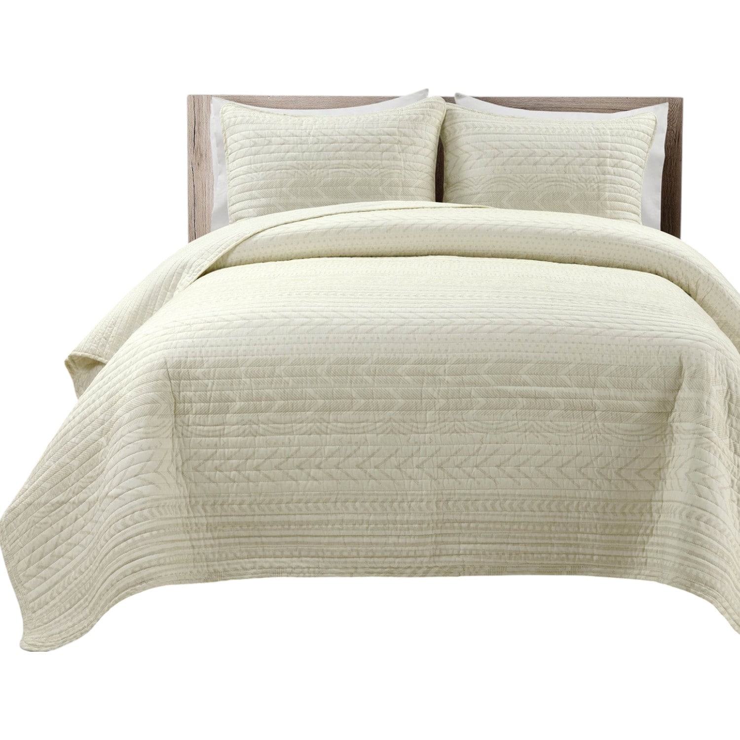 Slickblue D-FR-KIIV9952 Cotton 3-Piece Scandinavian Quilt Set – Ivory Geometric Patterns Reversible Bedding for Bedroom or Guest Room – King / Full-Queen